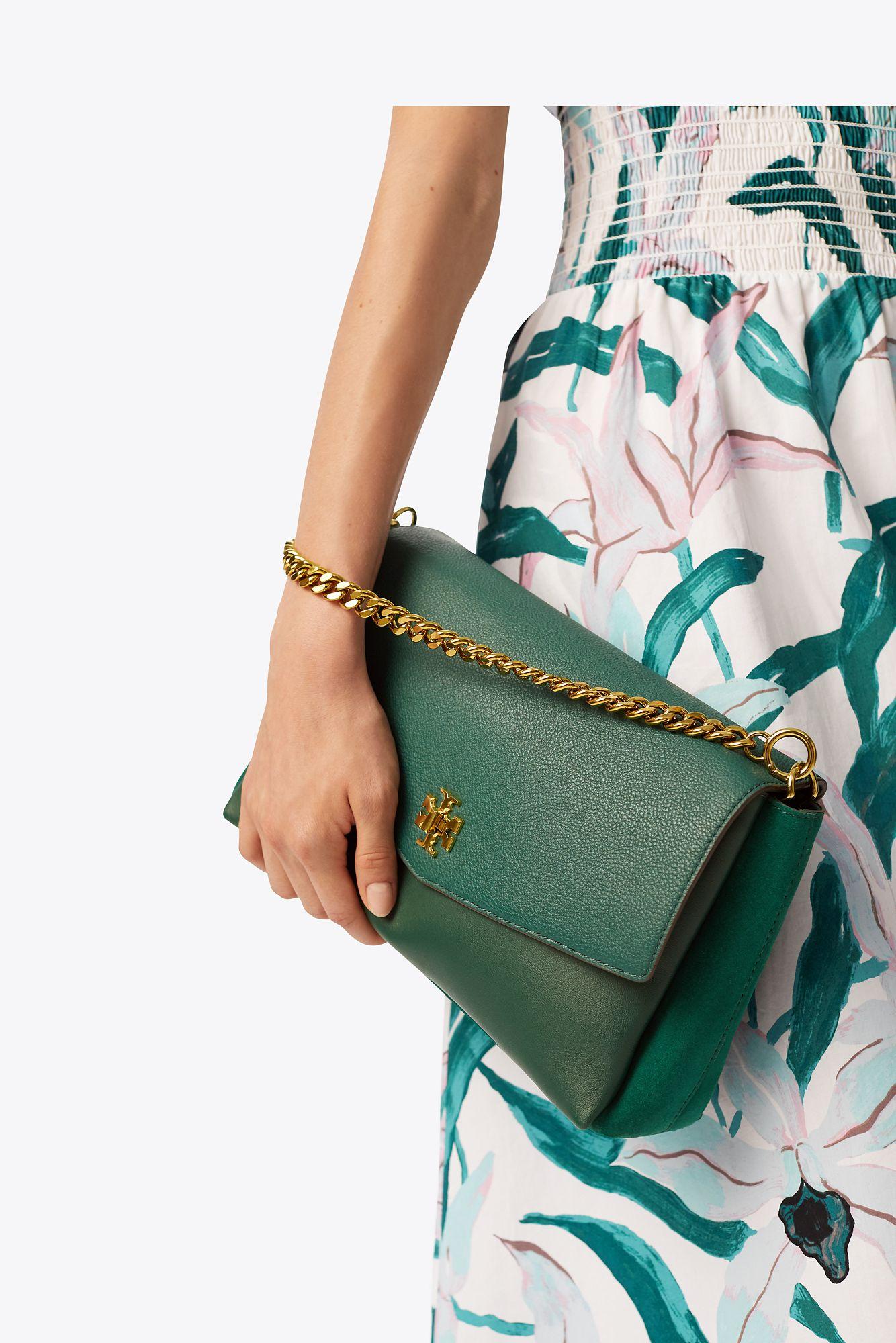 Tory Burch Leather Kira Mixed-materials Shoulder Bag in Malachite 