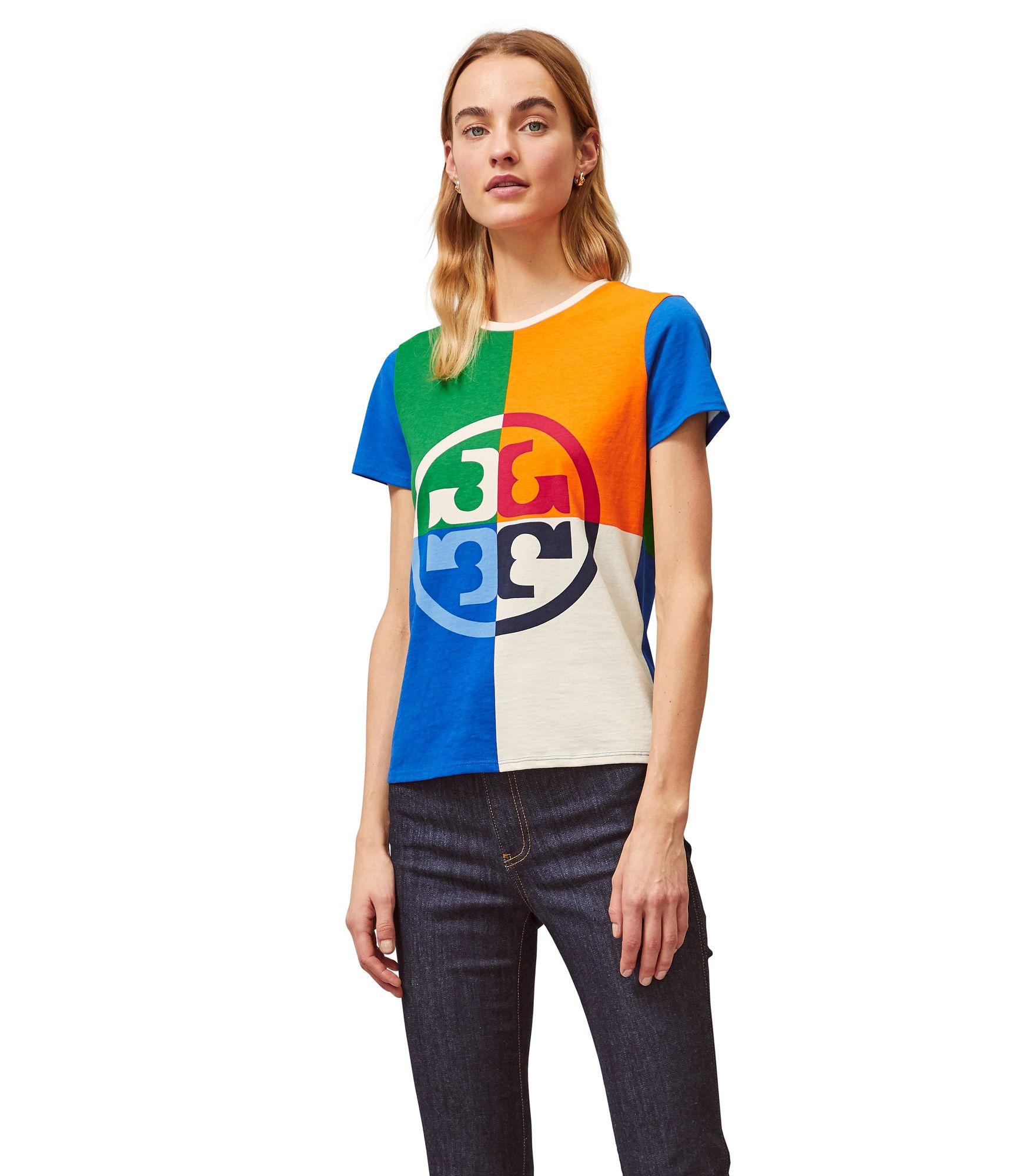 Tory Burch Color-block Logo T-shirt in Blue | Lyst