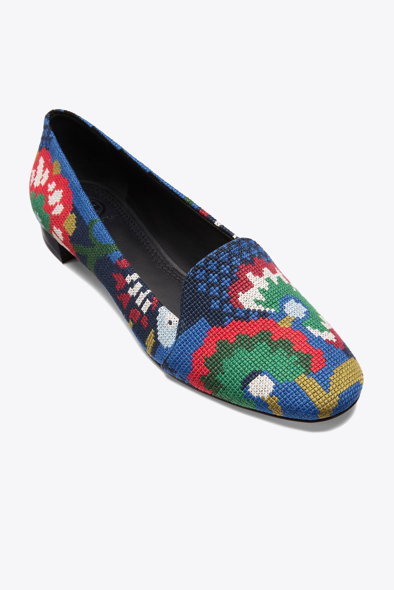 Tory Burch Leather Sadie Needlepoint Loafer in Blue Lyst