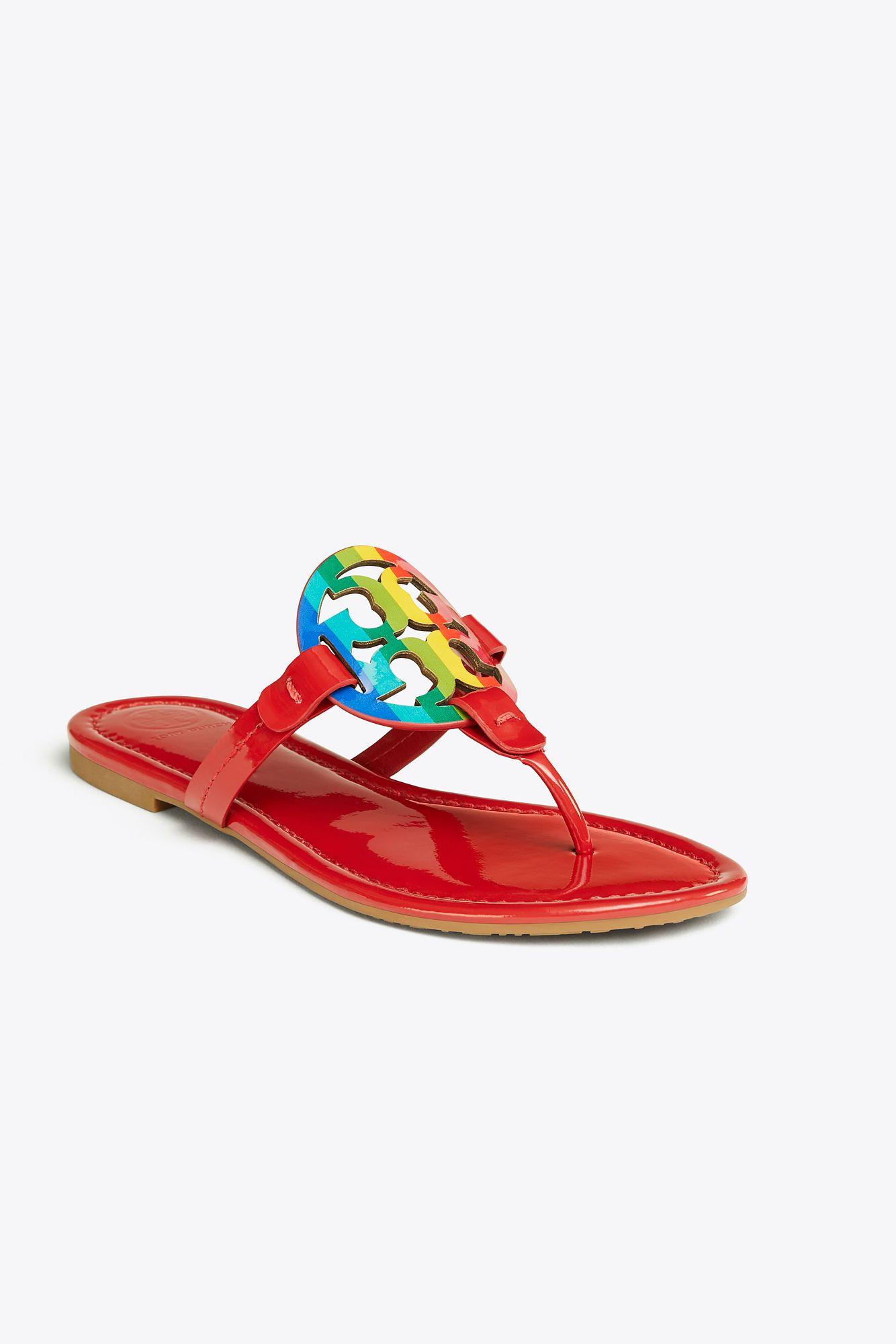 Tory Burch Miller Sandals, Printed Patent Leather in Bright Rainbow ...