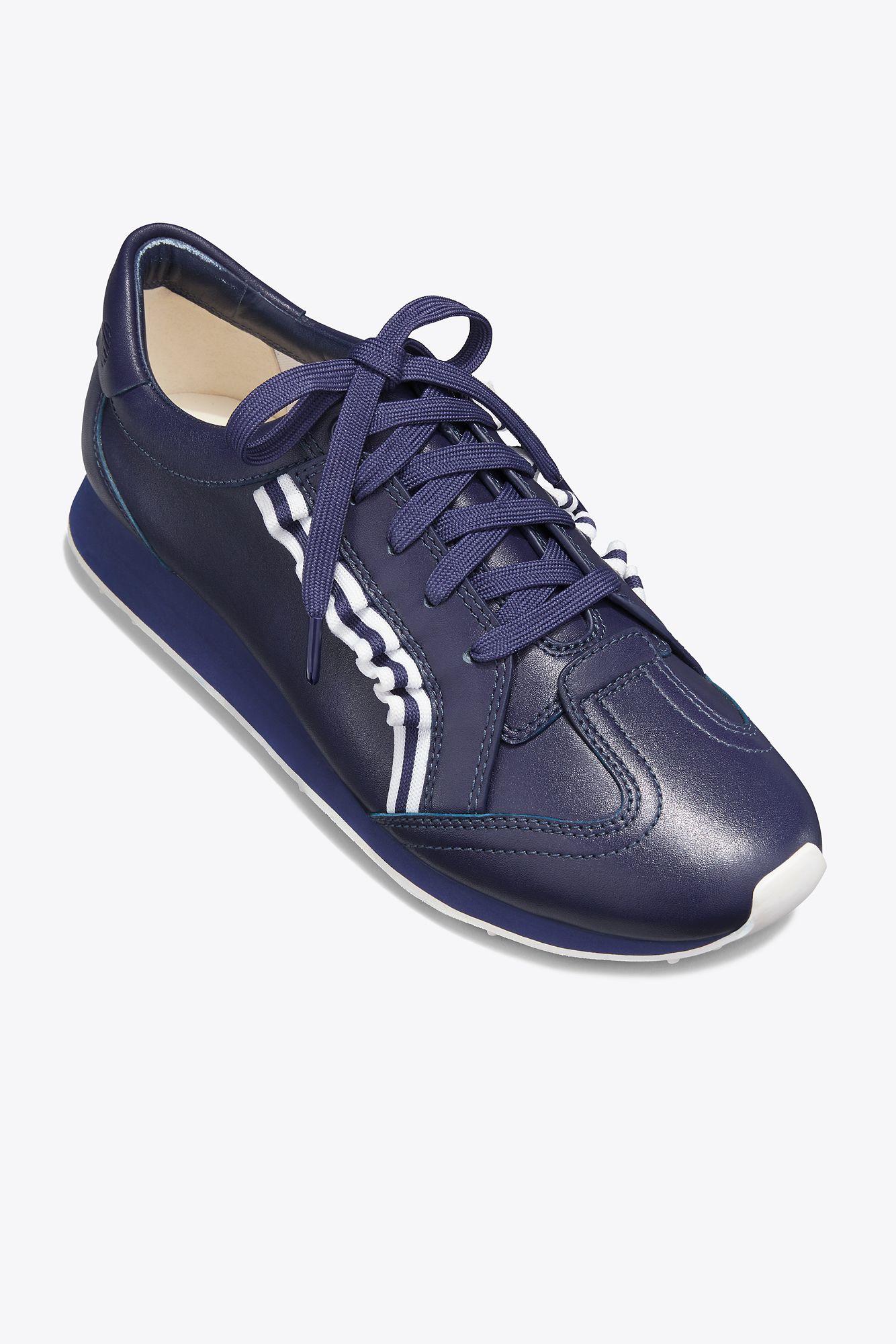 Tory Sport Leather Golf Ruffle Trainers in Blue - Lyst