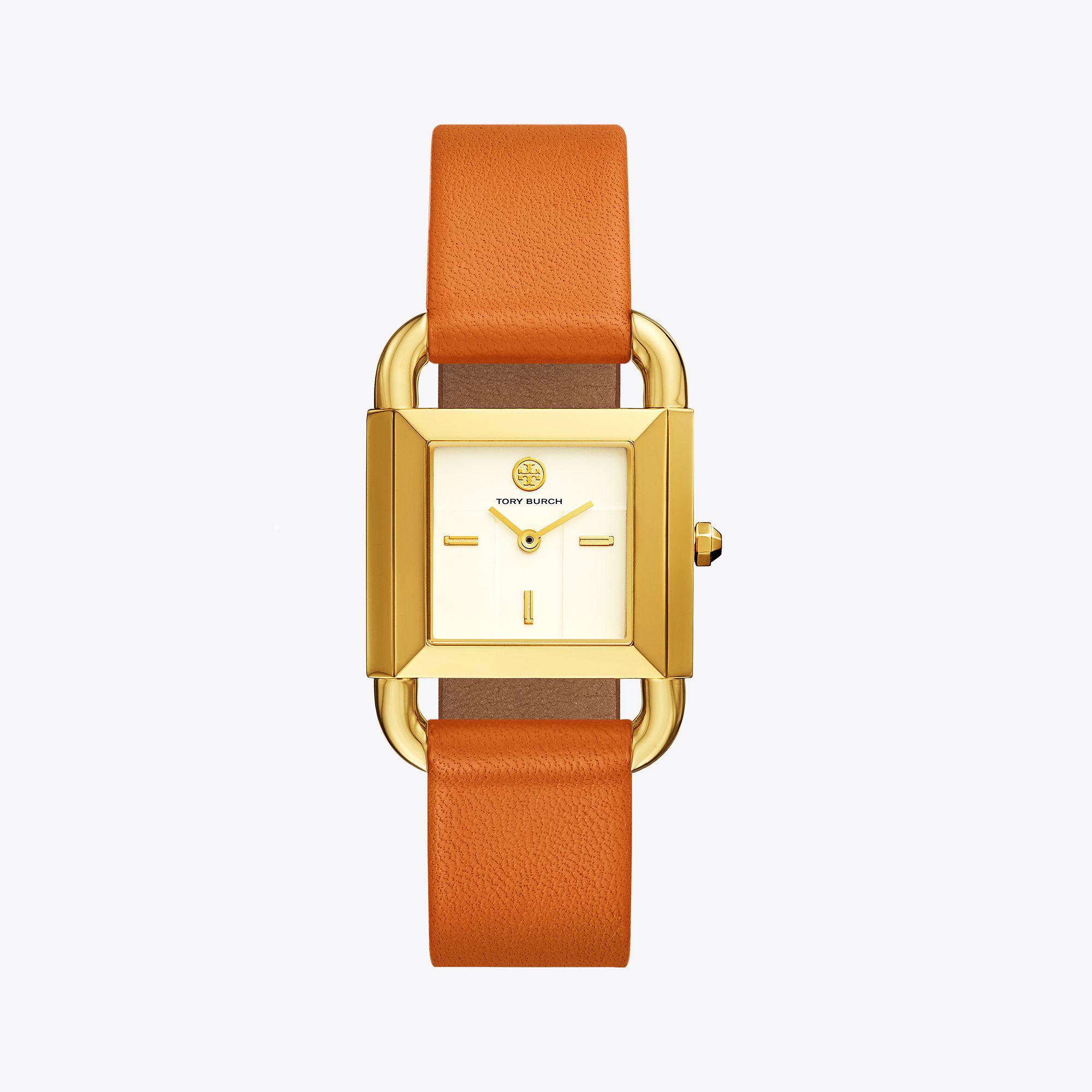 Tory Burch Phipps Watch, Orange Leather 