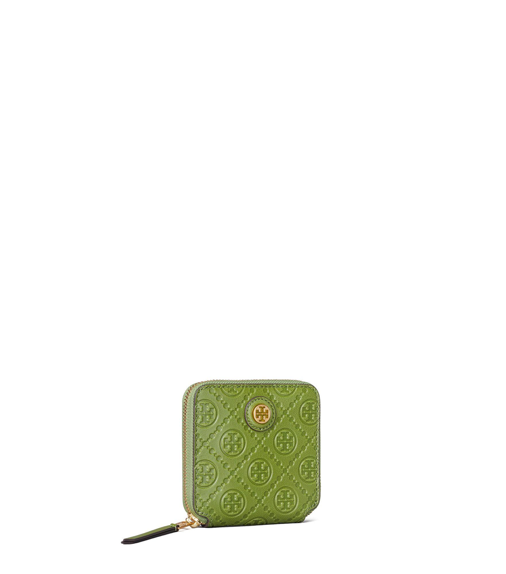 Tory Burch T Monogram Leather Bifold Wallet in Green