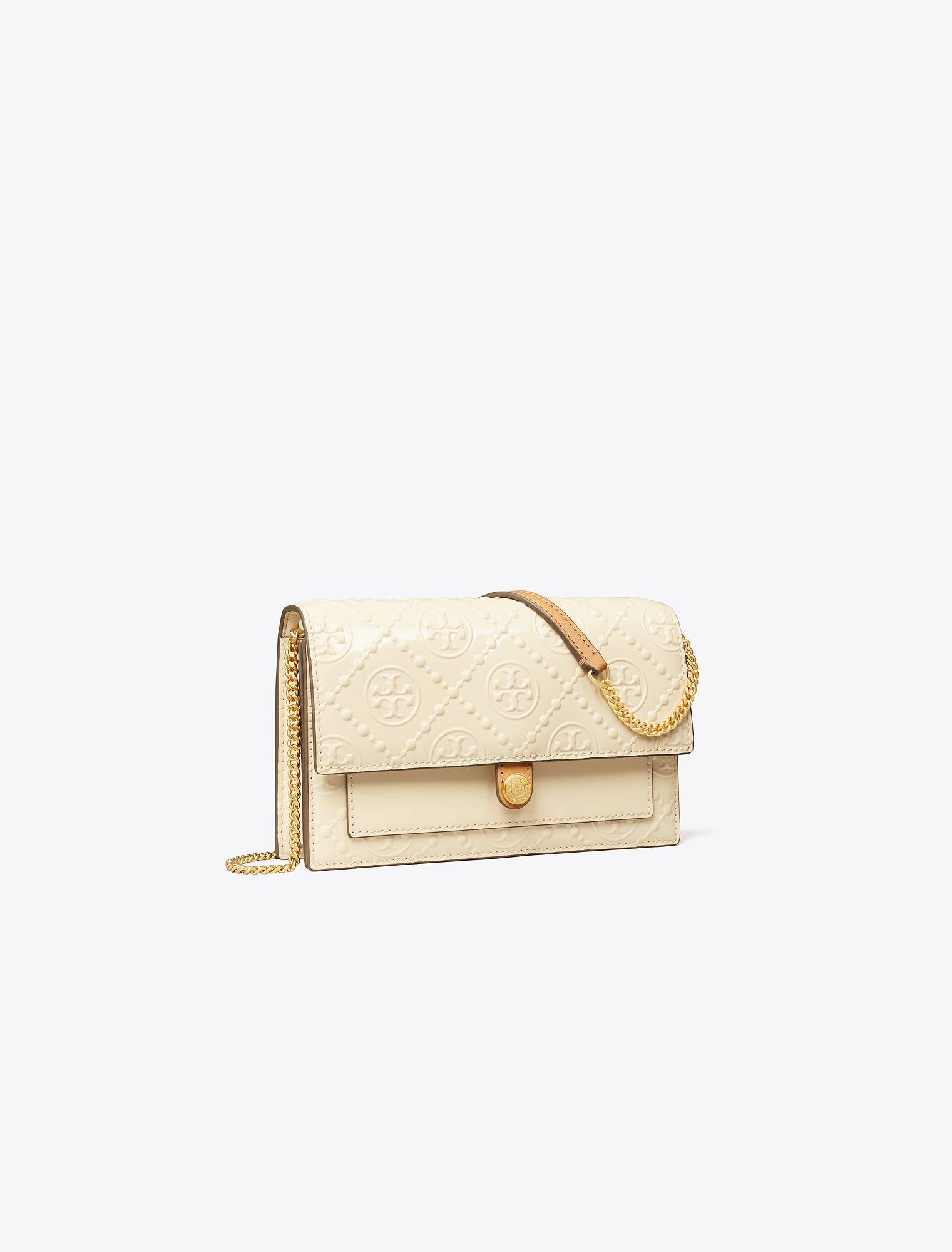 Tory Burch T Monogram Patent Embossed Chain Wallet in