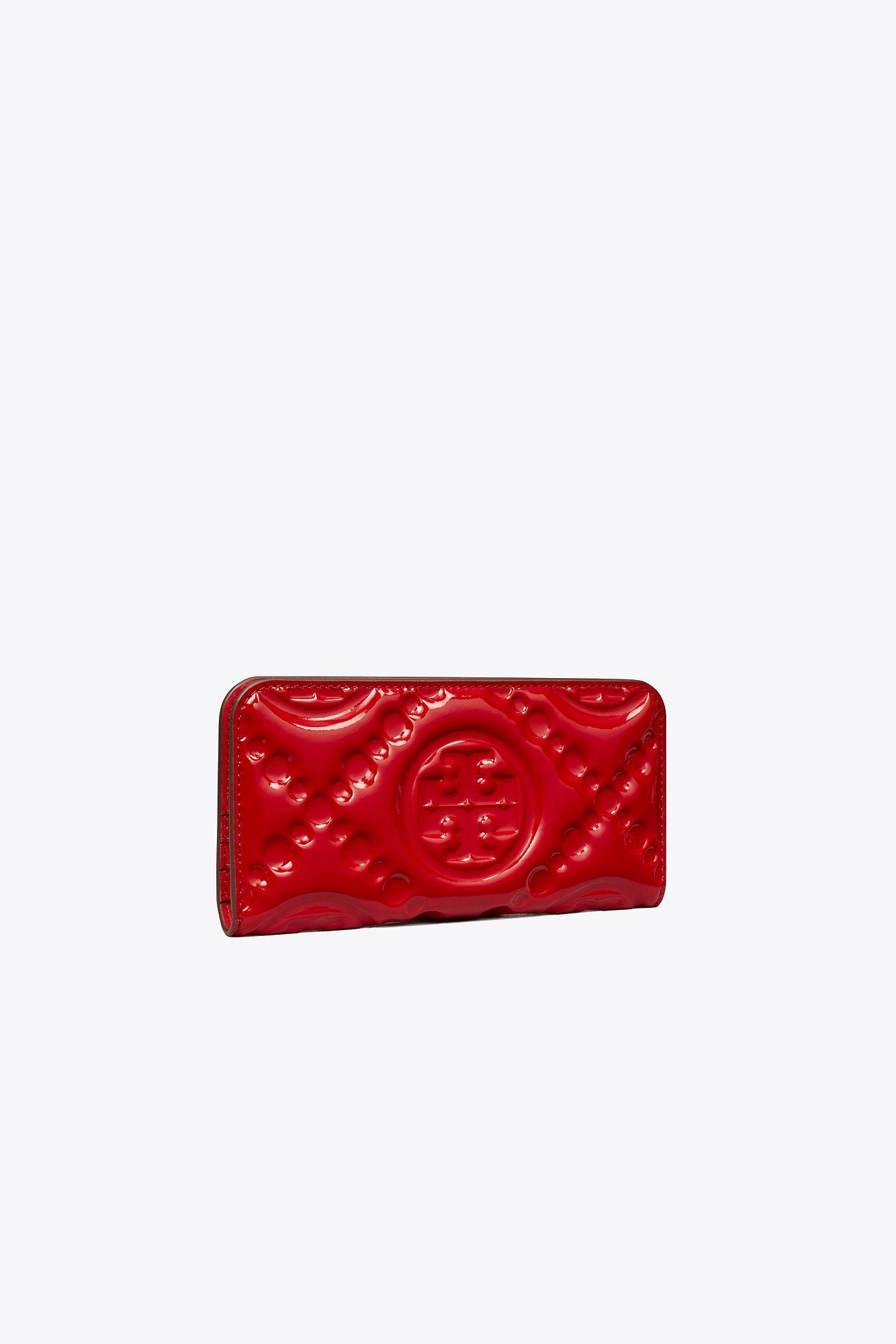 Tory Burch T Monogram Embroidered Patent Zip Slim Wallet | Lyst