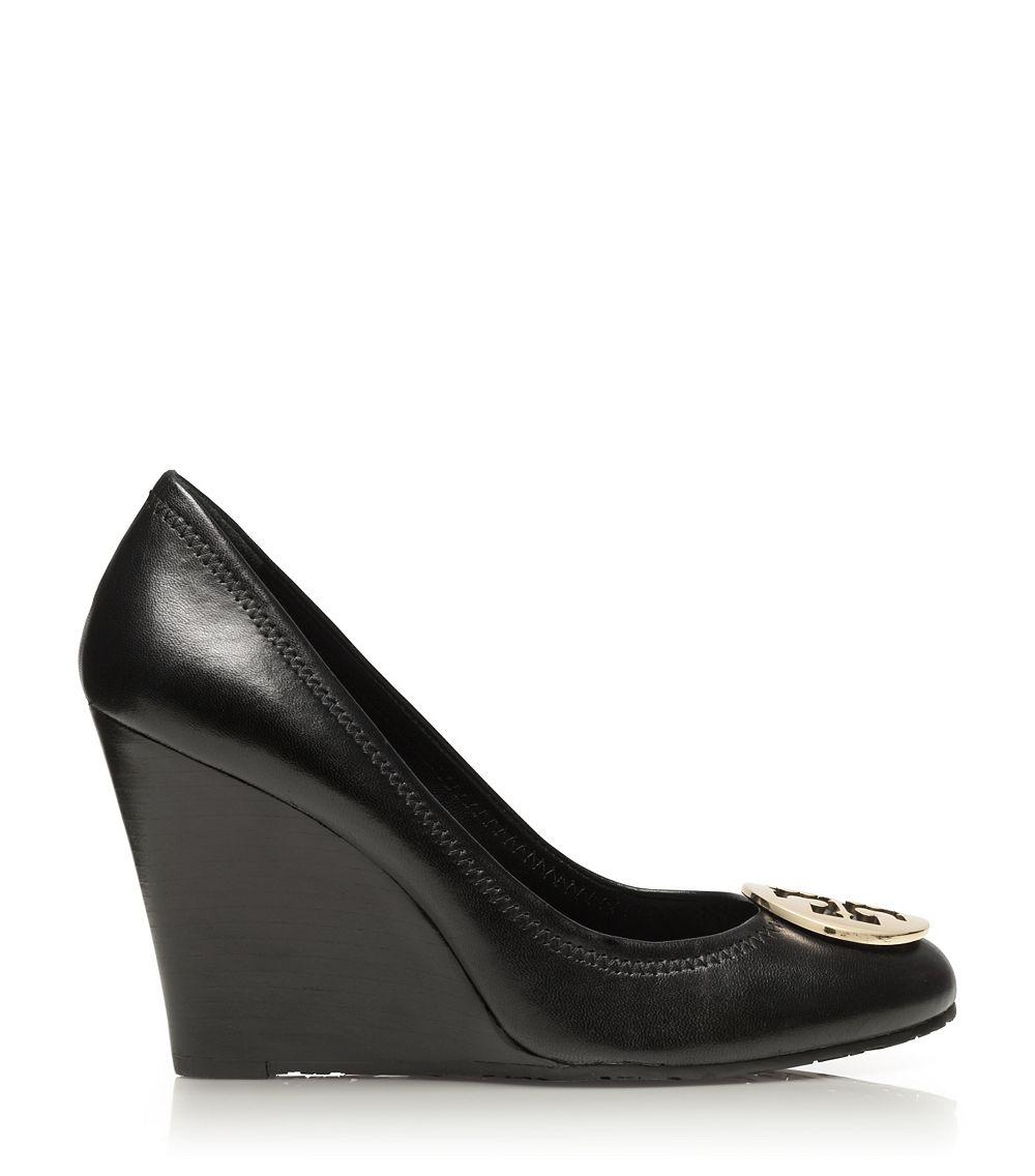 Tory Burch Leather Sophie Wedge in Black/Gold (Black) - Lyst