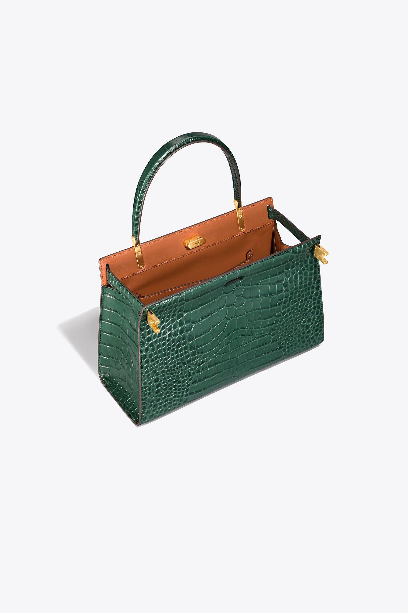 Tory Burch Croc Embossed Handbag in Green | Lyst