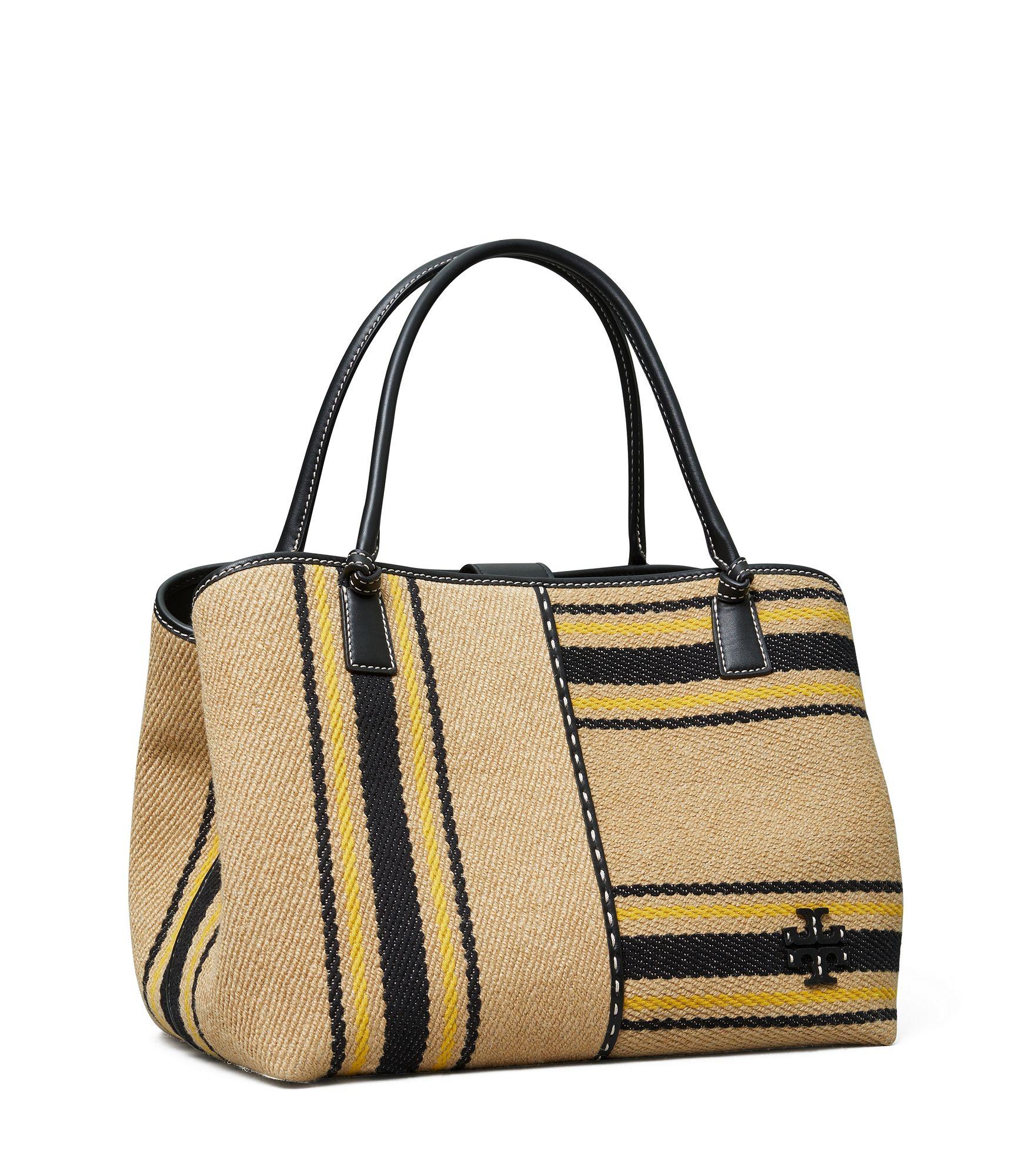Tory Burch Mcgraw Linen Stripe Oversized Satchel in Black Lyst
