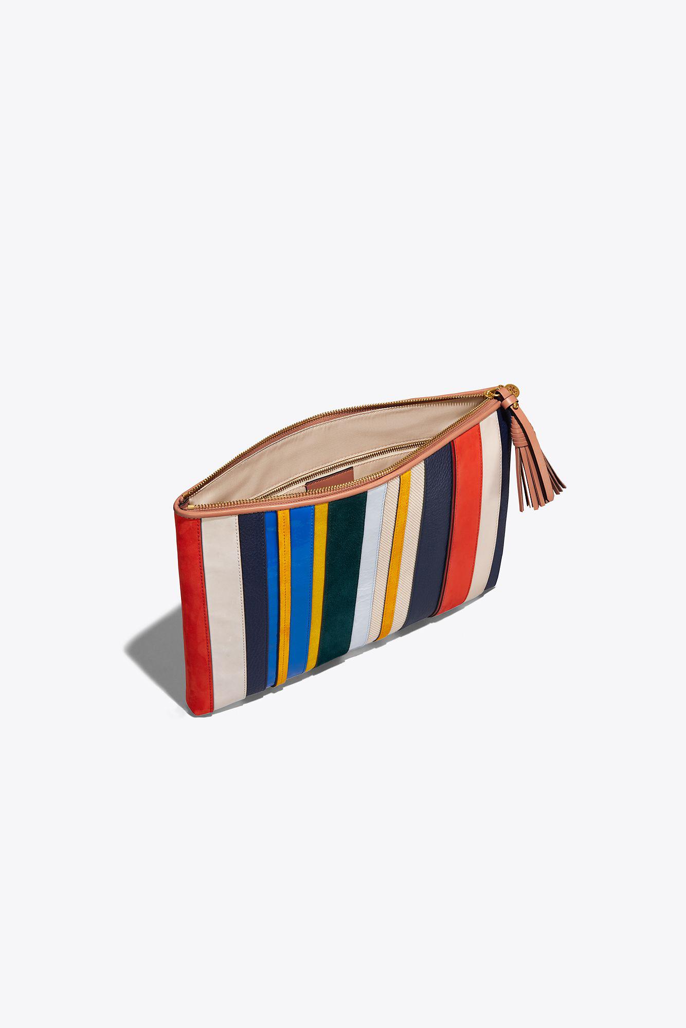 tory burch striped clutch