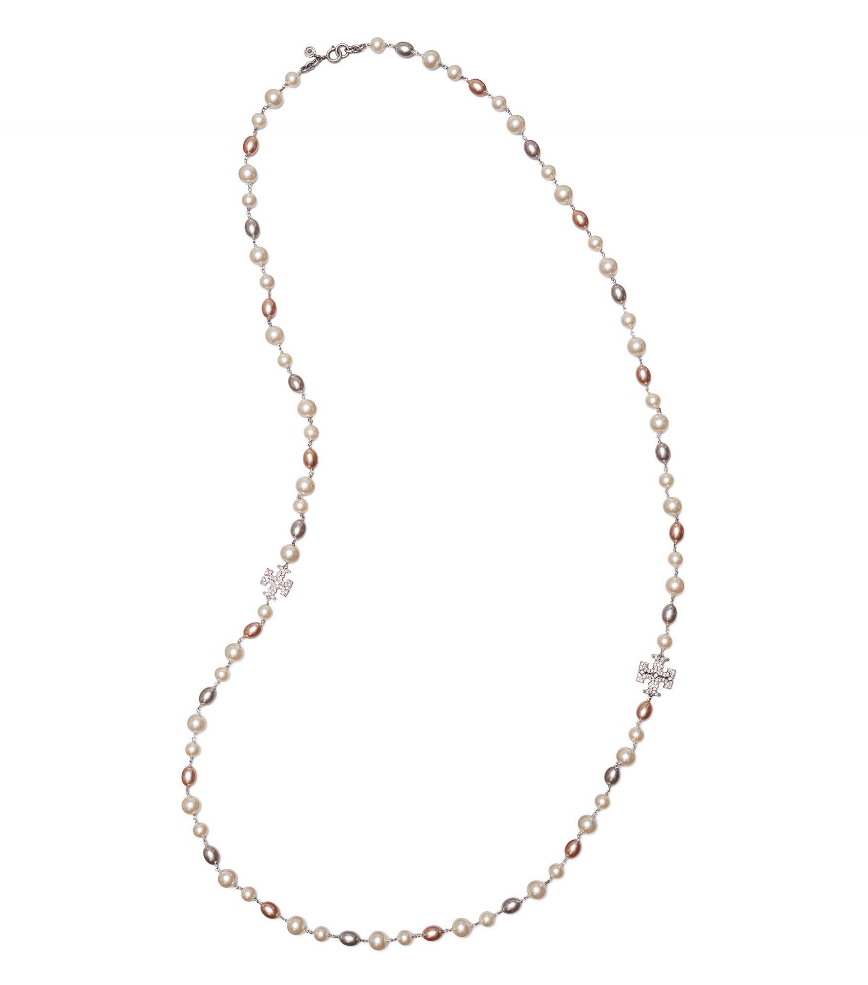 Tory Burch Kira Pave & Pearl Long Necklace in Metallic - Lyst