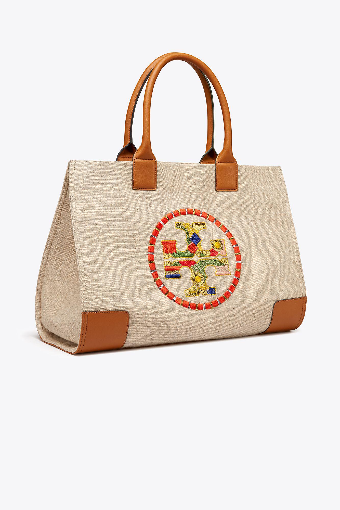Tory Burch Ella Embroidered Tote in Natural | Lyst