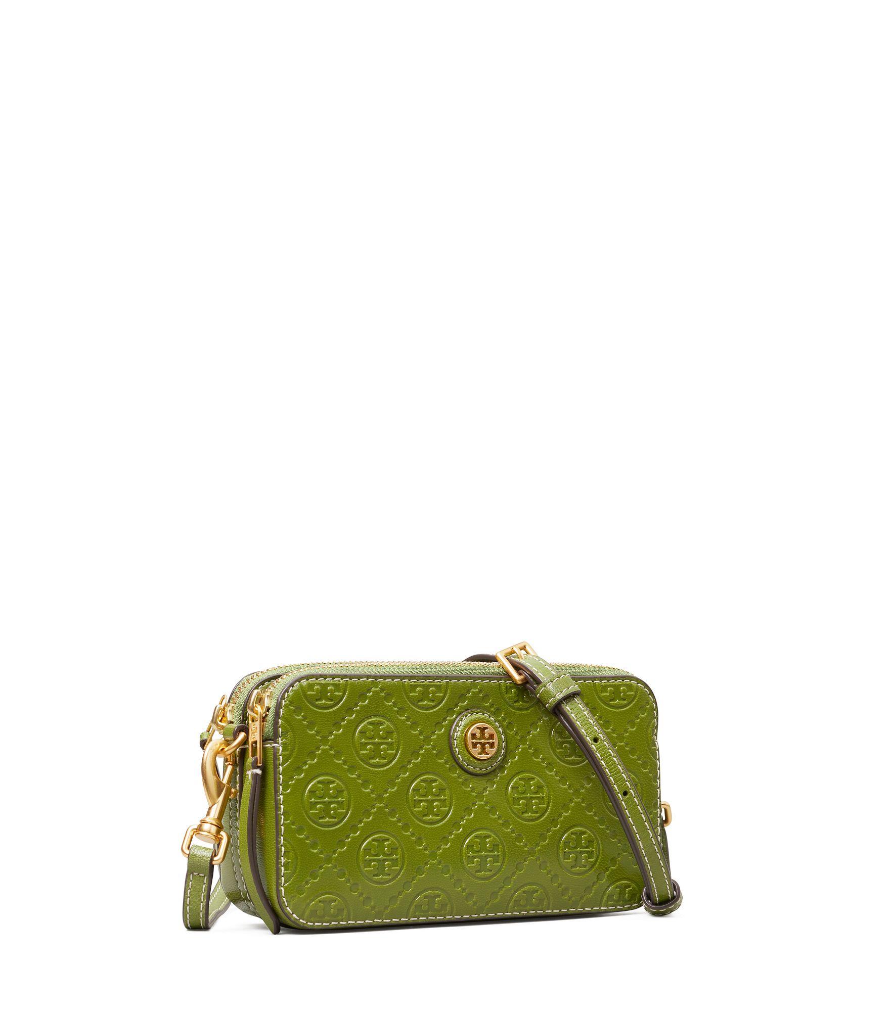 Tory Burch T Monogram Leather Double-zip Mini Bag in Green | Lyst