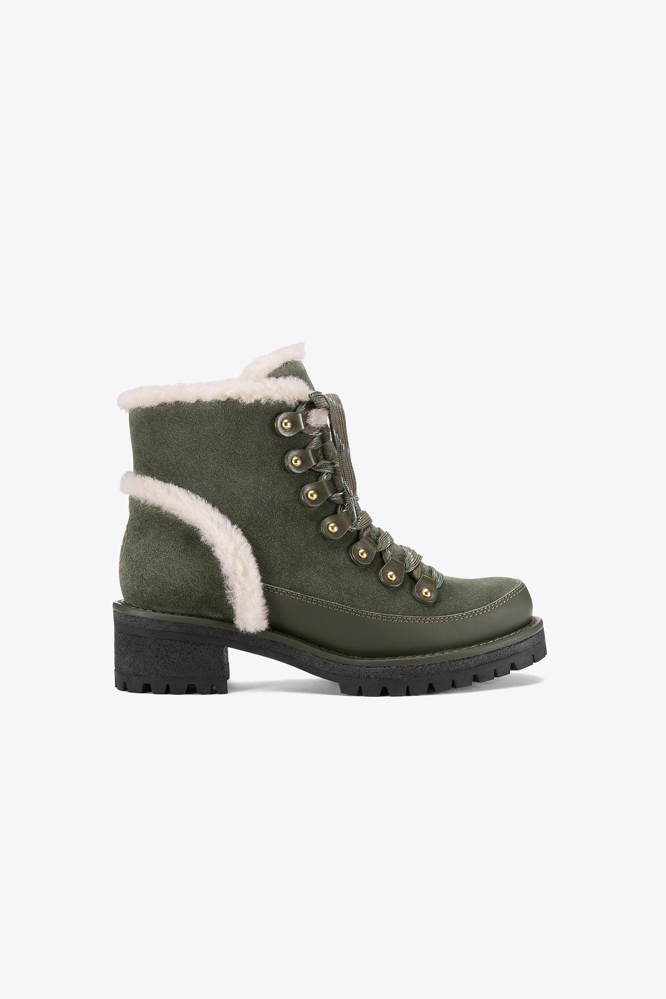 Tory Burch Suede Cooper Shearling Bootie in Green - Lyst