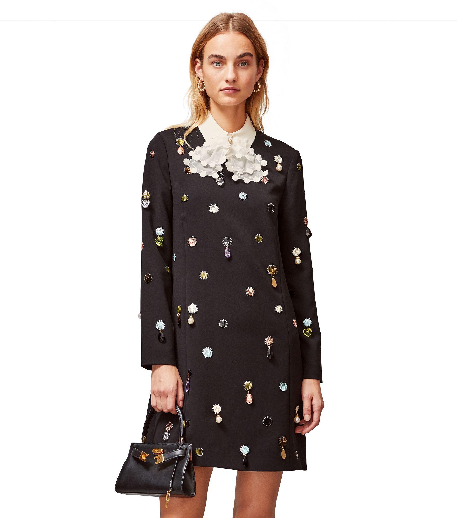 Tory Burch Convertible Jewel-embroidered Shift Dress in Black | Lyst