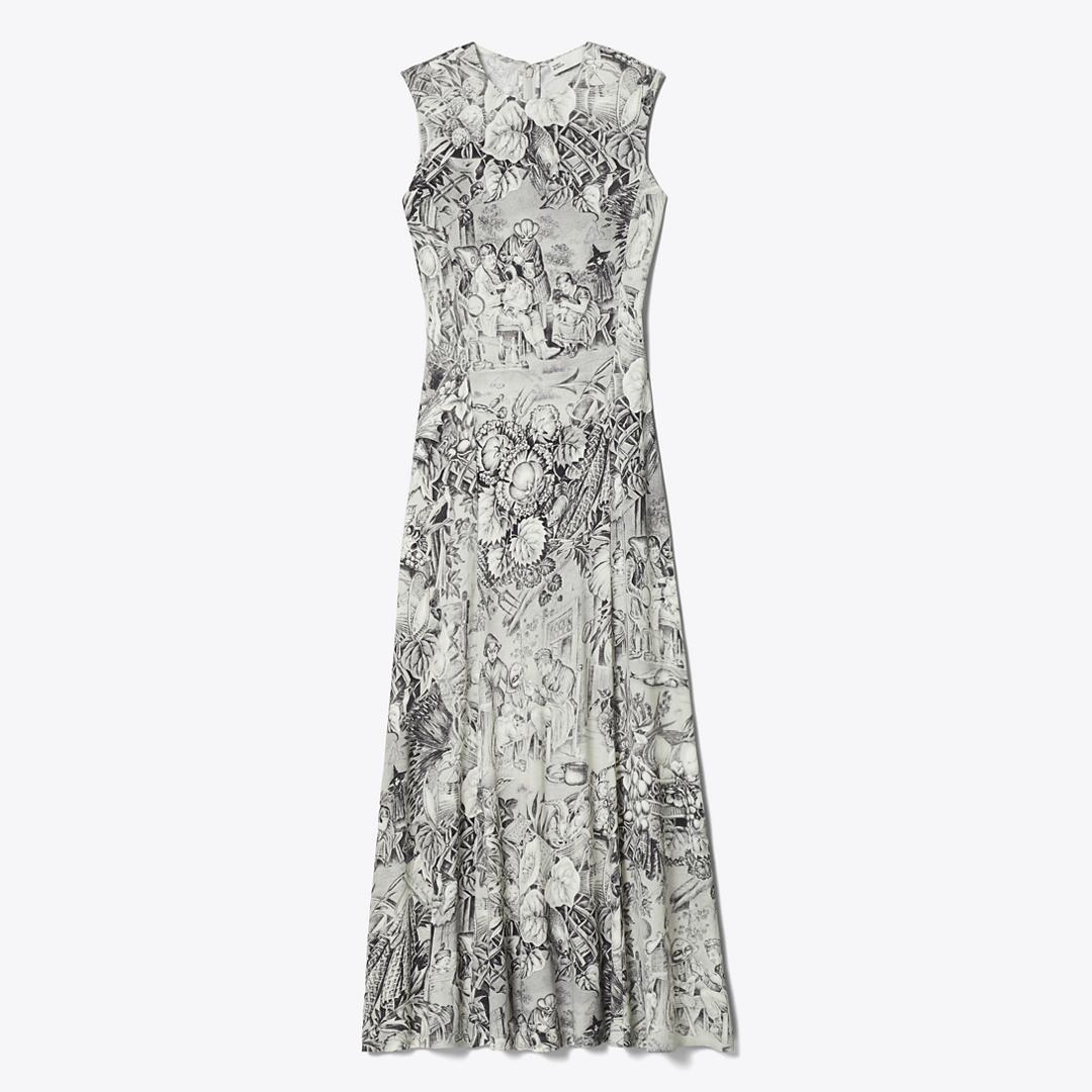 Tory Burch Printed Jersey Dress in Gray | Lyst