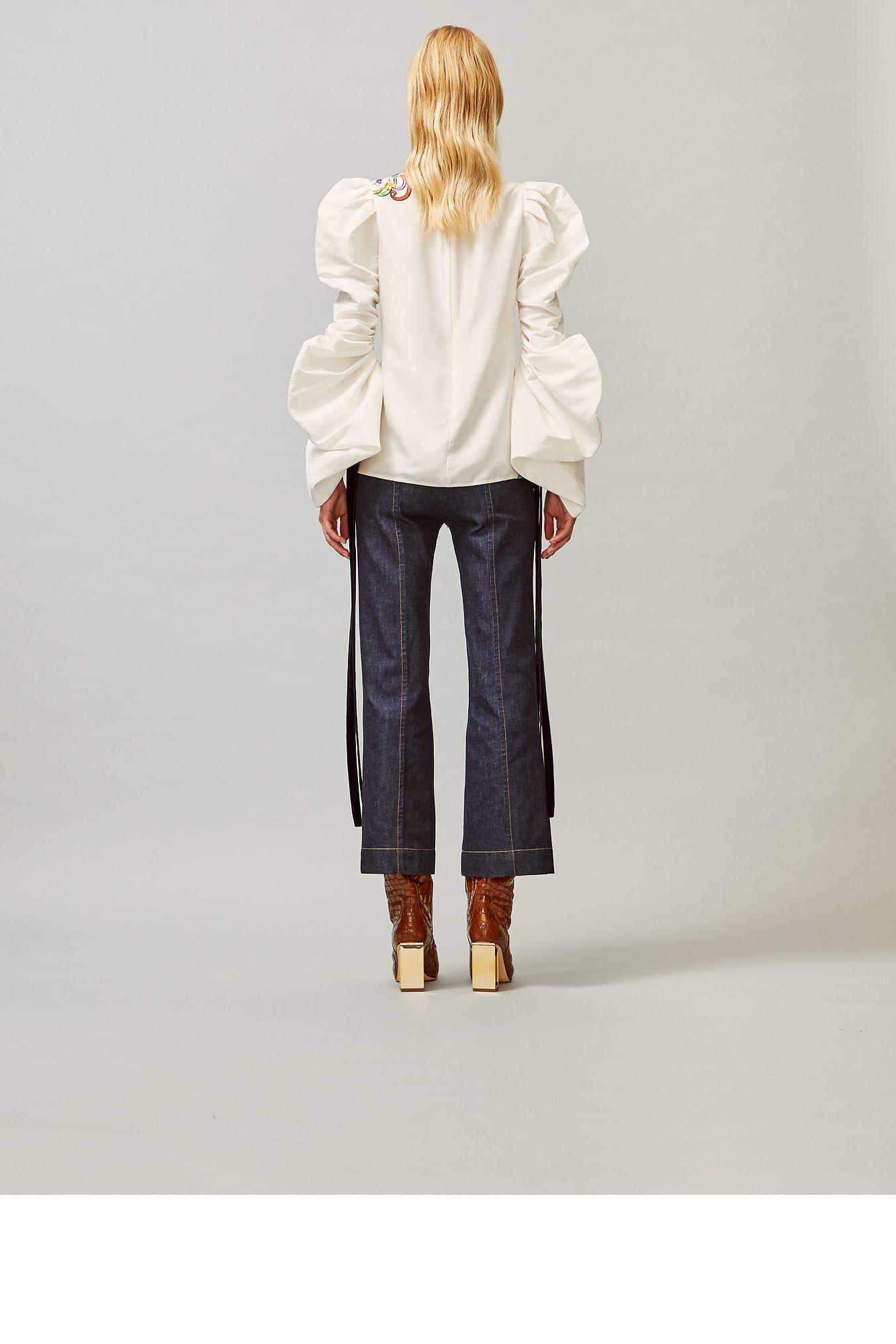 Tory Burch Velvet Gathered Taffeta Top 