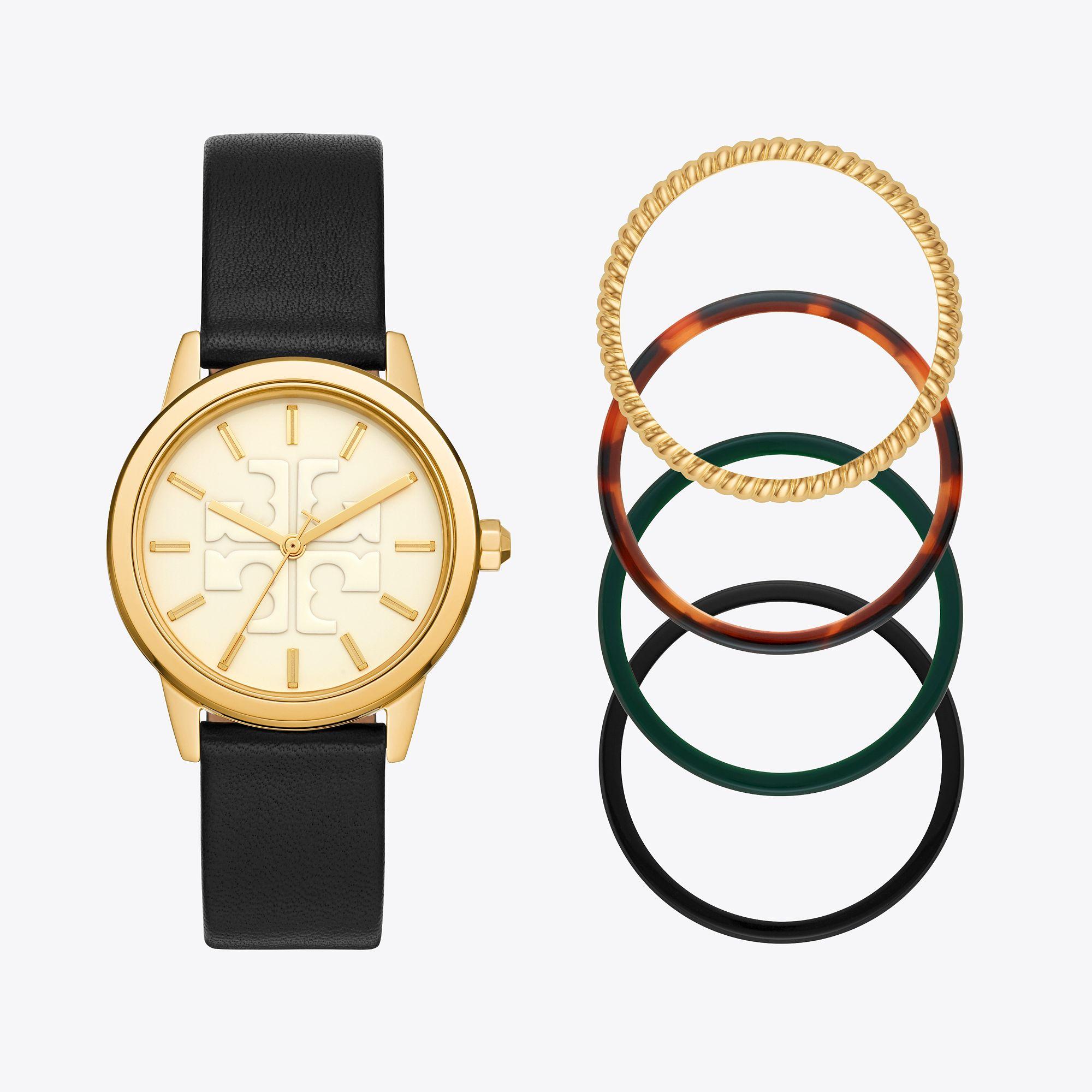 Tory Burch Gigi Watch Gift Set, Black Leather/multi-color/gold Tone, 36 Mm  | Lyst