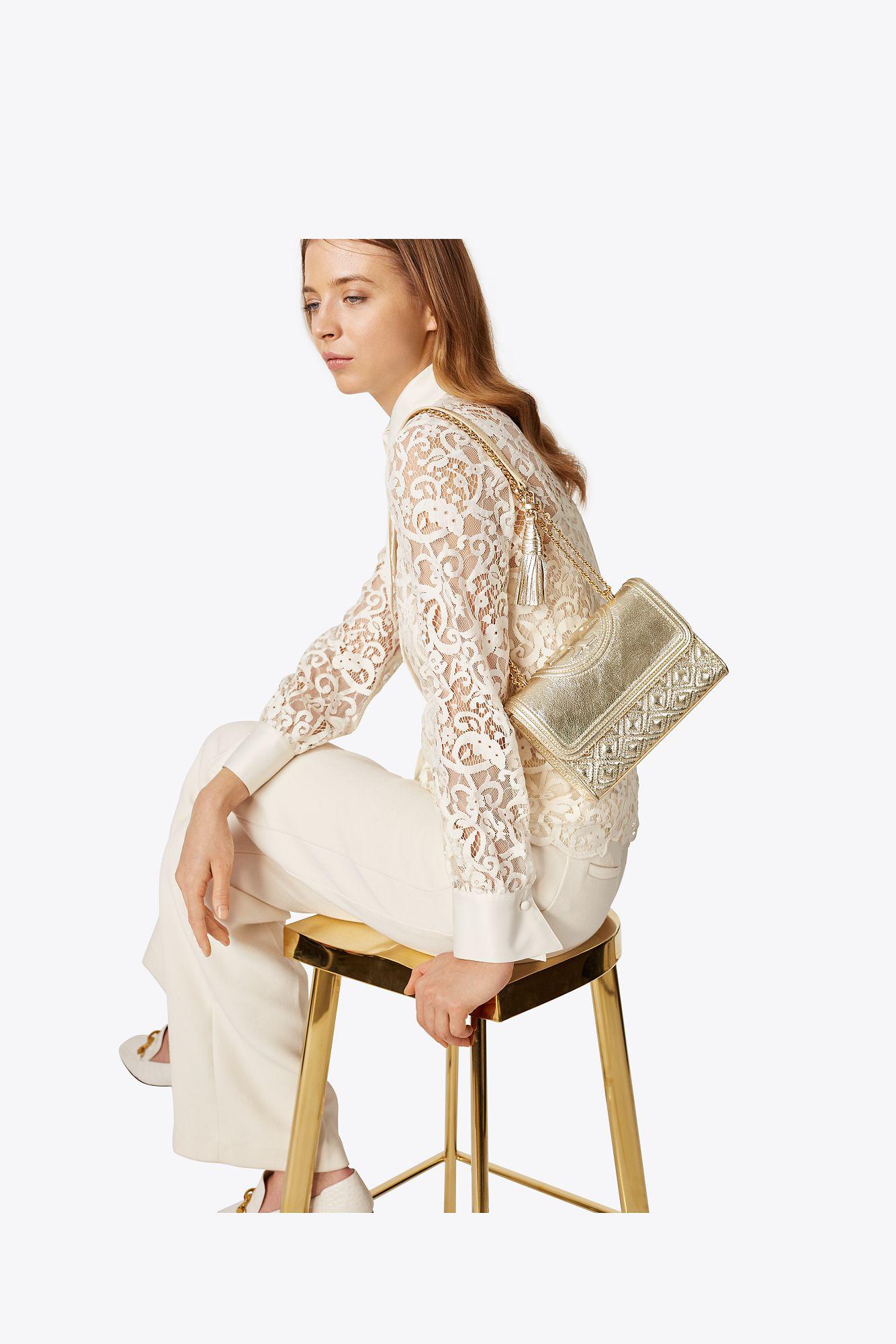 tory burch fleming metallic small convertible shoulder bag