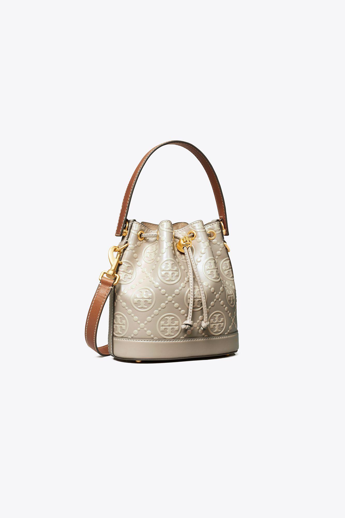 Tory Burch T Monogram Contrast Embossed Bucket Bag in White | Lyst Canada