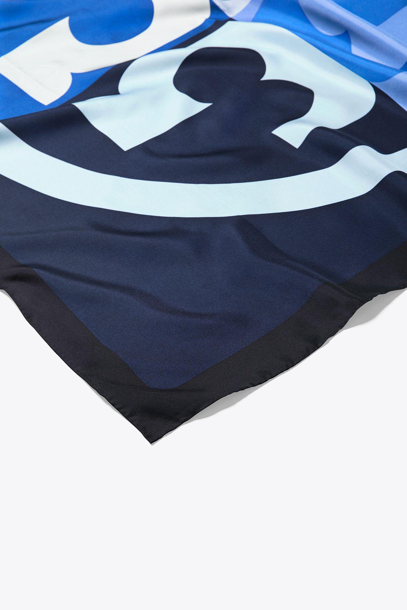 Tory Burch Color-block Logo Silk Square Scarf in Blue | Lyst