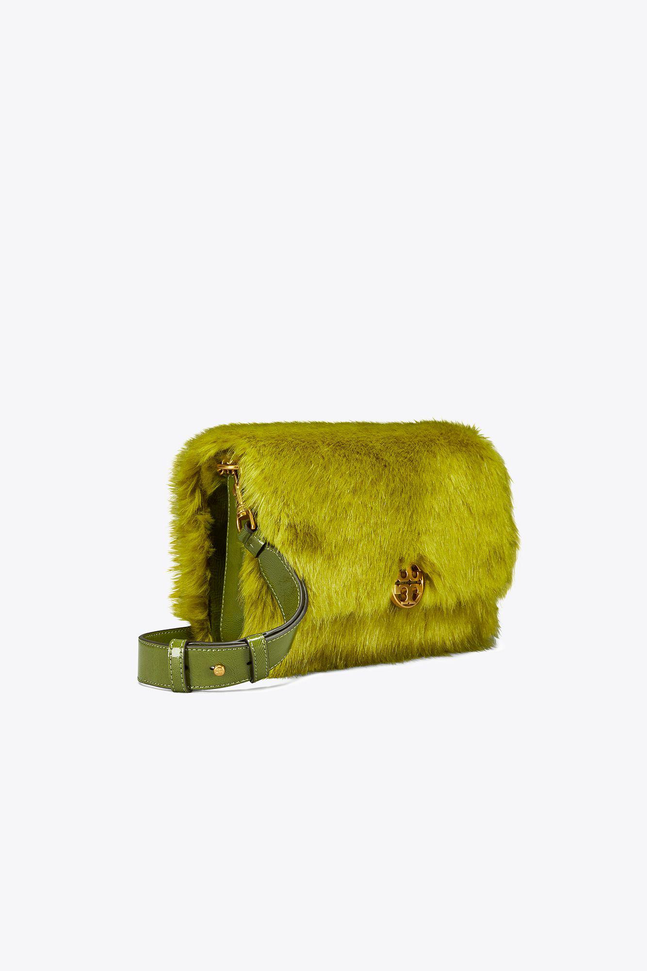 Tory Burch Chelsea Faux Fur Shoulder Bag in Green | Lyst