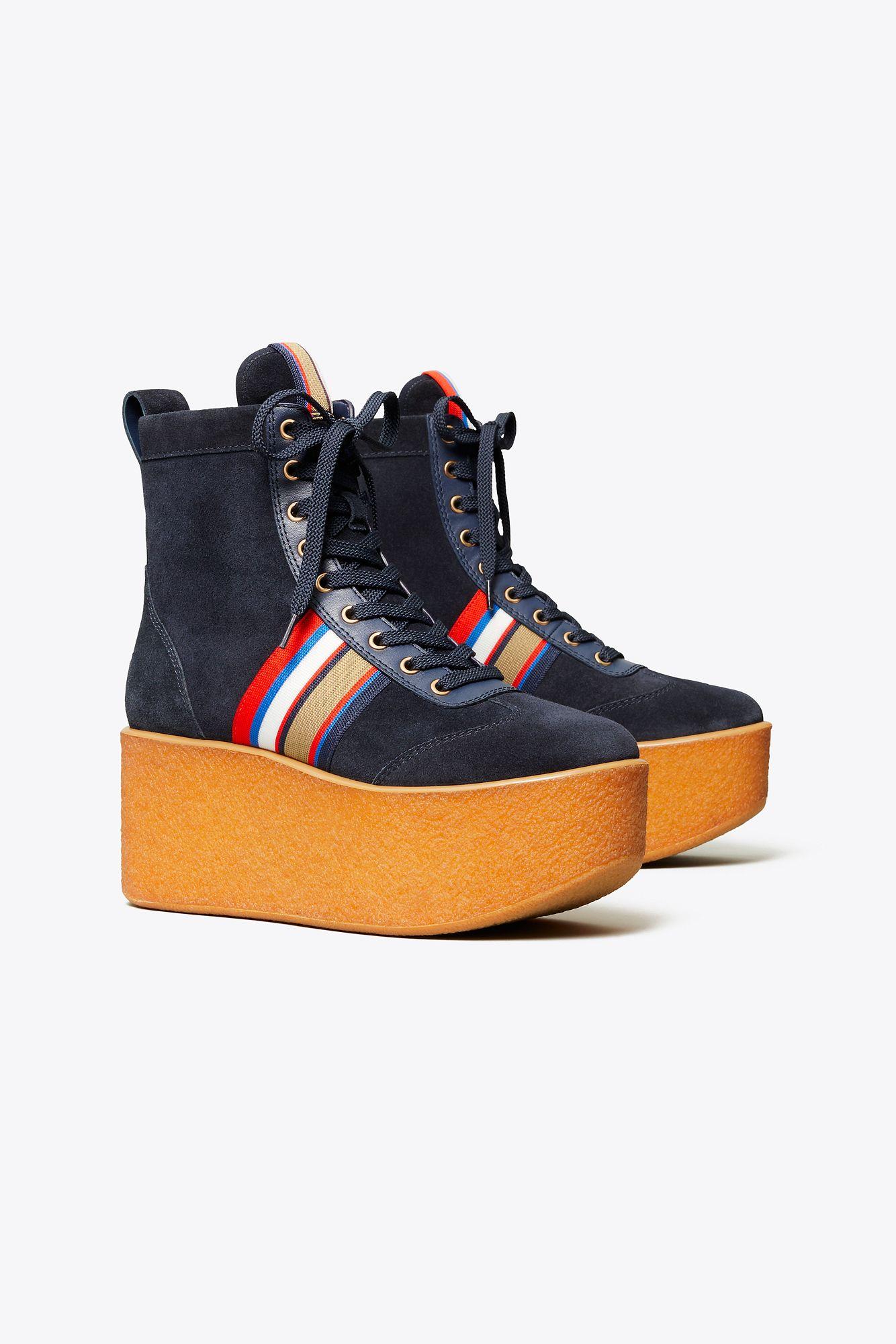 Tory Burch Striped High top Platform Sneakers Boots in Blue Lyst