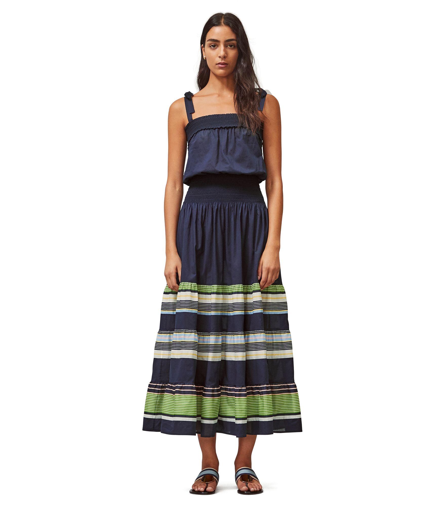 Tory Burch Cotton Smocked Sundress in Black (Blue) - Lyst