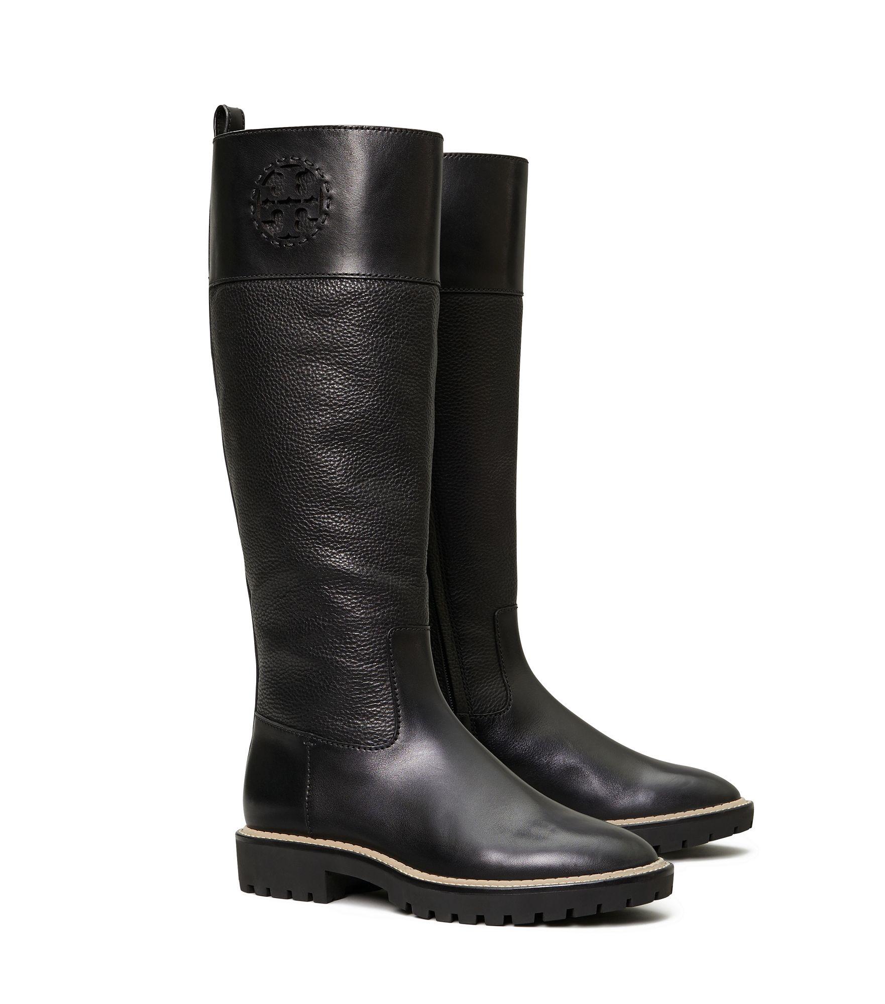 Tory Burch Leather Miller Tall Lug-sole Boots in Black | Lyst