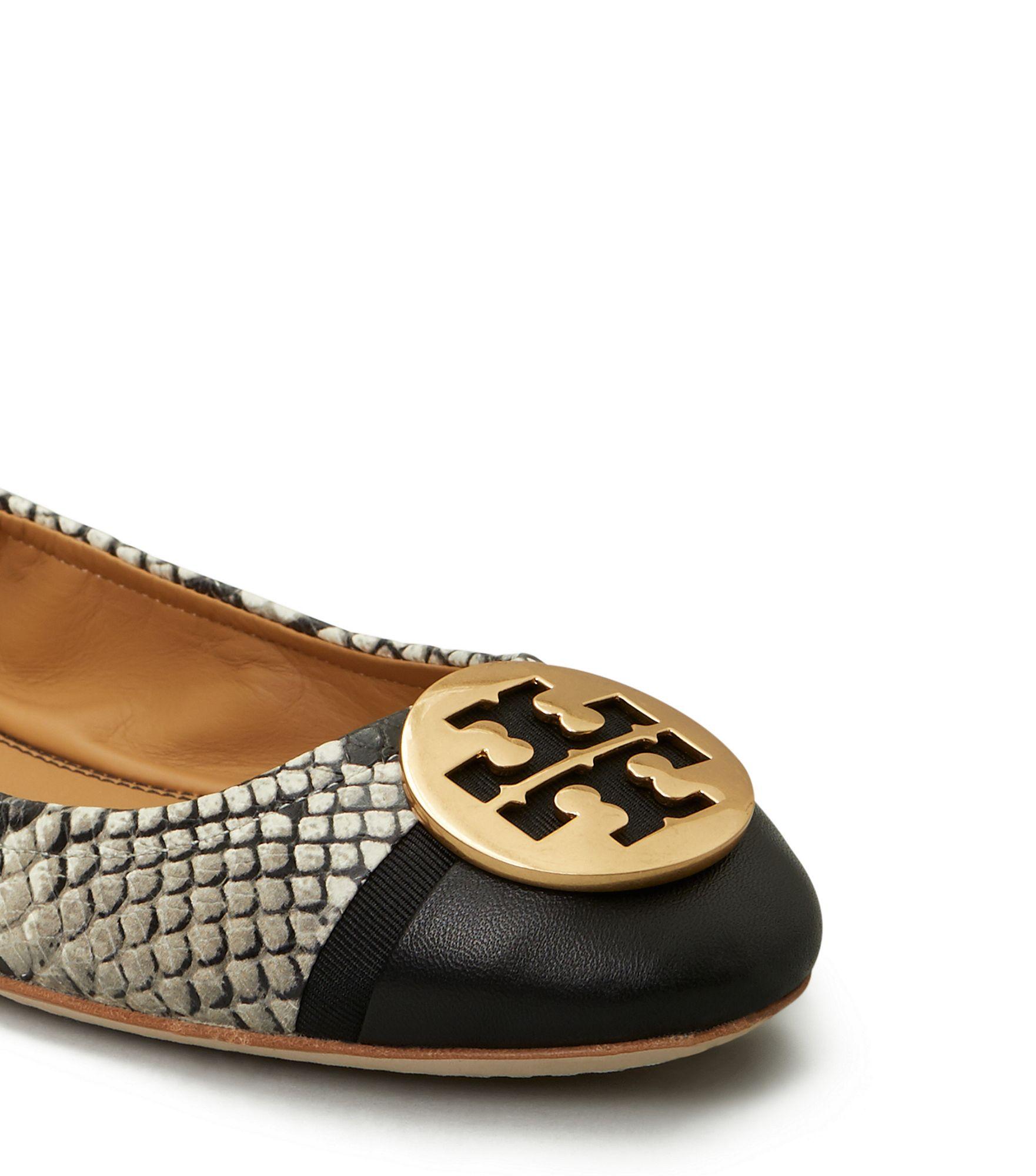 Tory Burch Minnie Cap-toe Ballet Flats, Embossed Leather in Black - Lyst