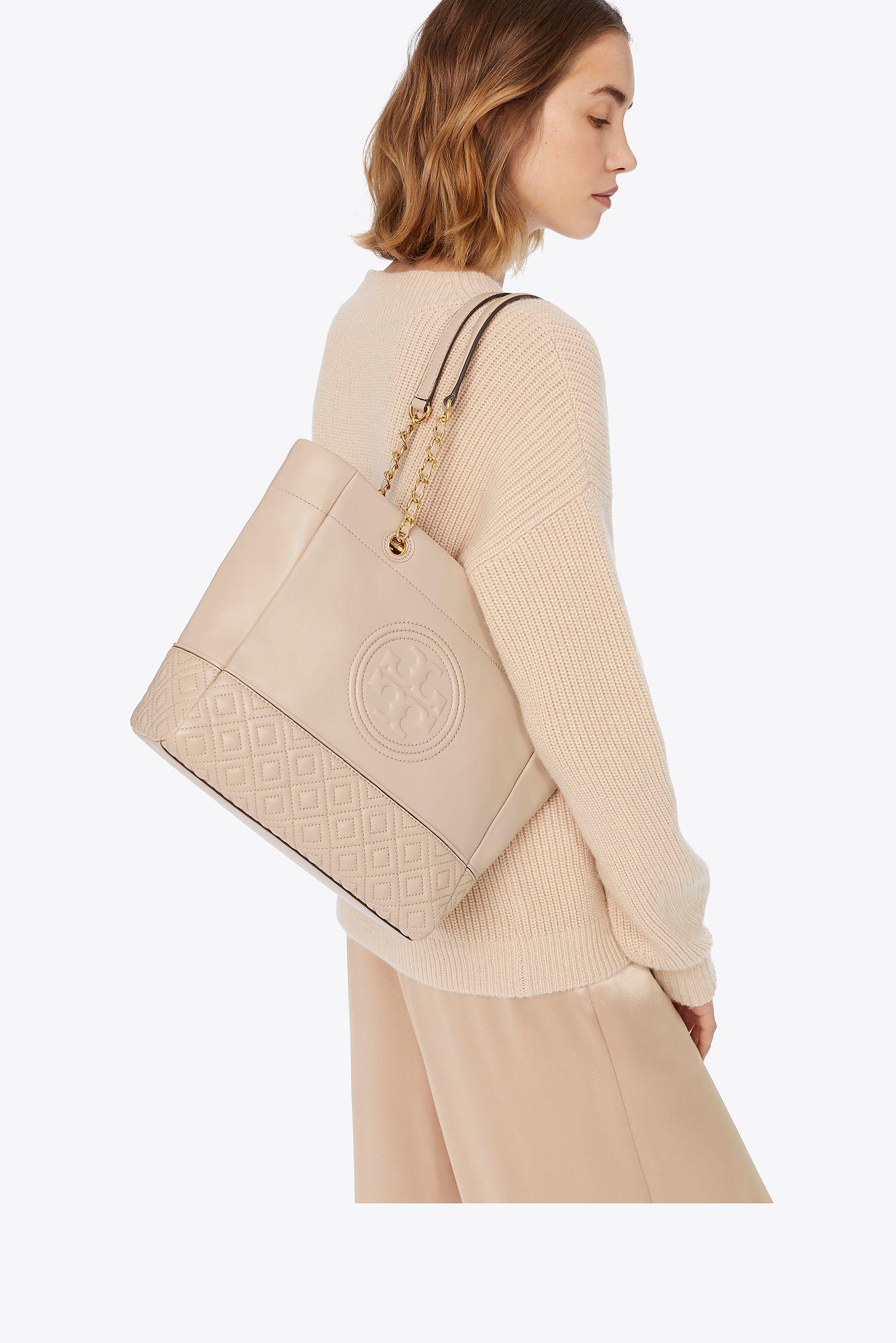 Tory Burch Leather Fleming Tote in Light Taupe (Natural) | Lyst
