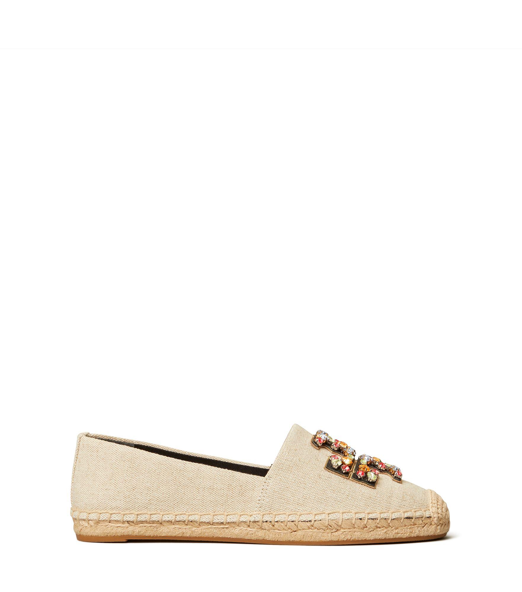 Tory Burch Ines Embellished Leather & Linen Espadrilles in Natural | Lyst
