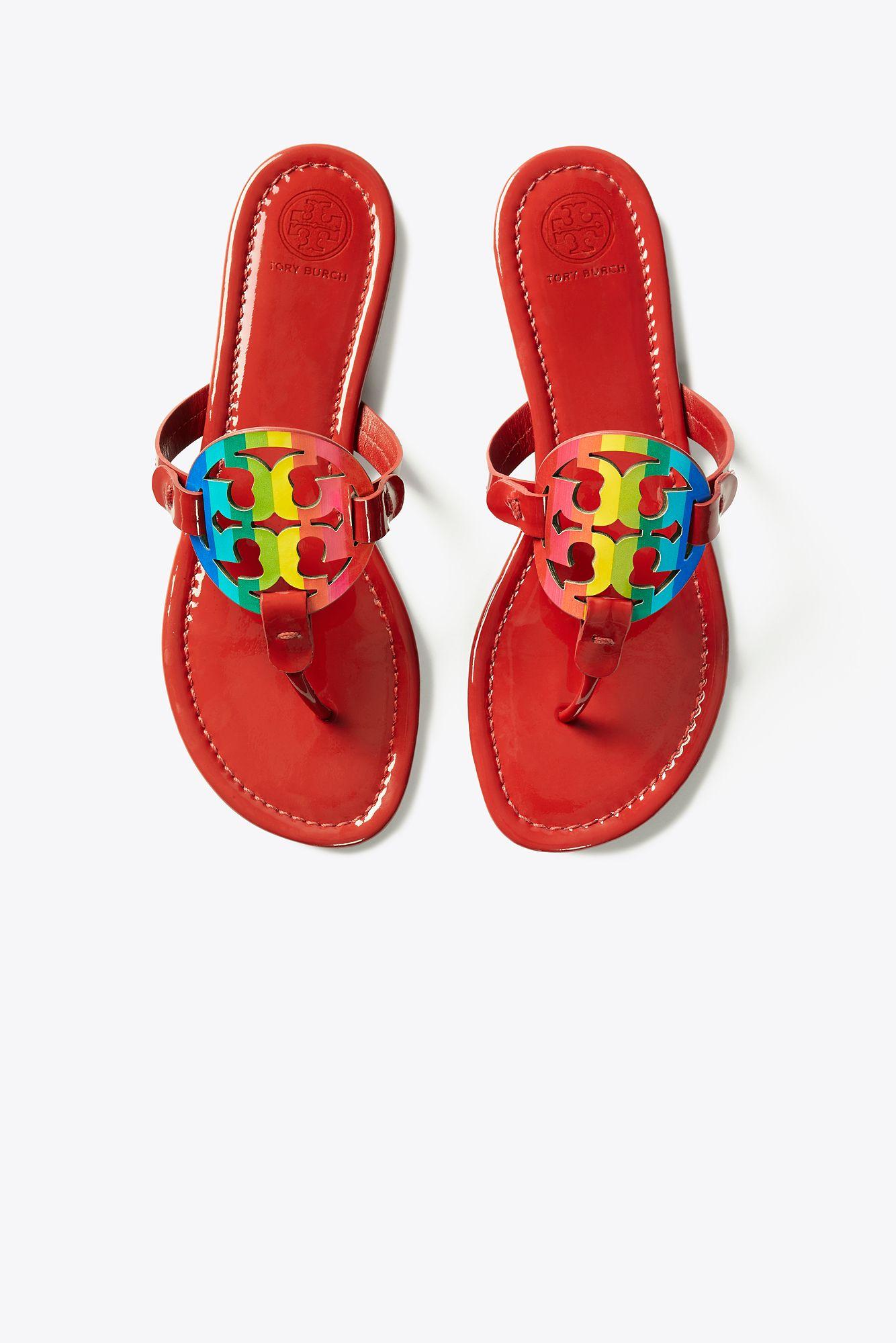 Tory Burch Miller Sandals, Printed Patent Leather in Bright Rainbow ...