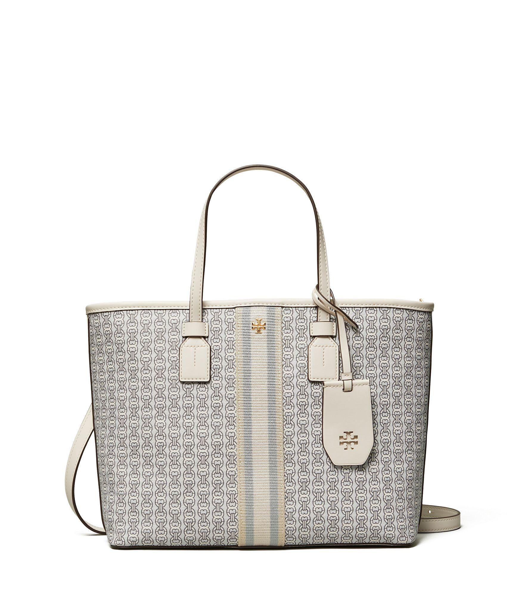 Tory Burch Gemini Link Canvas Small Topzip Tote in White Lyst