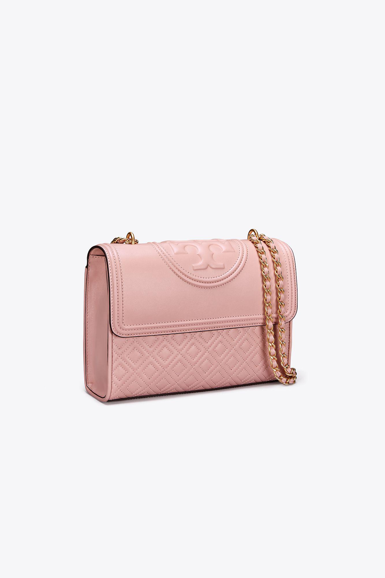 Tory Burch Leather Fleming Convertible Shoulder Bag in Shell Pink (Pink