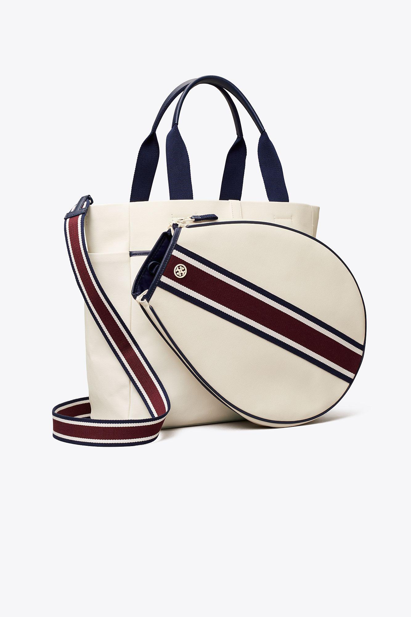 Tory Burch Tote Bag in Brown Leather with Front White Stripe