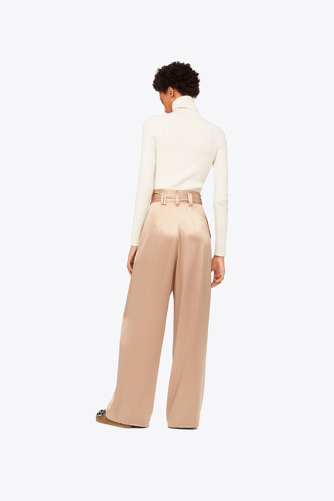 Tory Burch High-waisted Satin Pant in Natural | Lyst