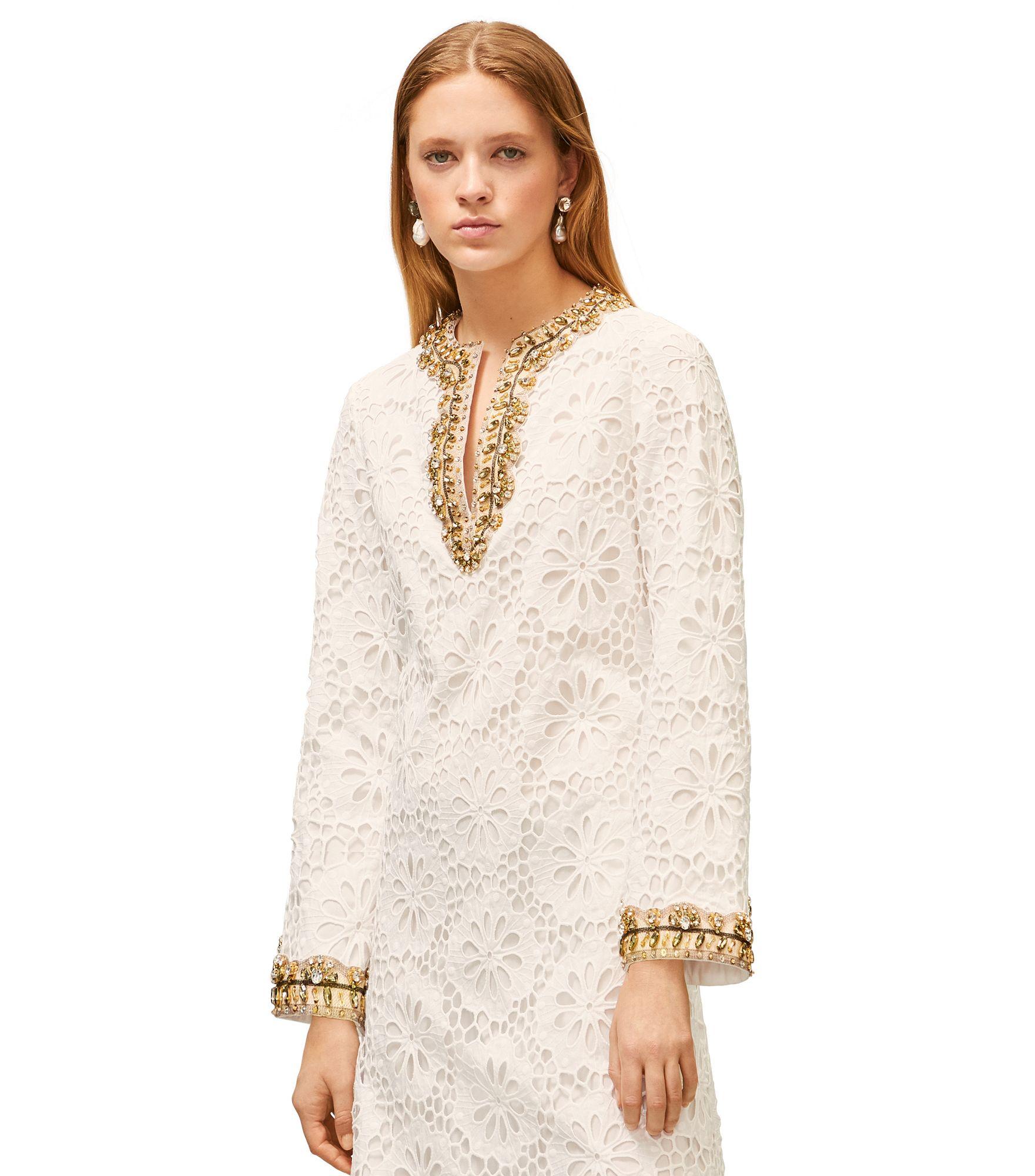 Tory Burch Embellished Lace Caftan ...