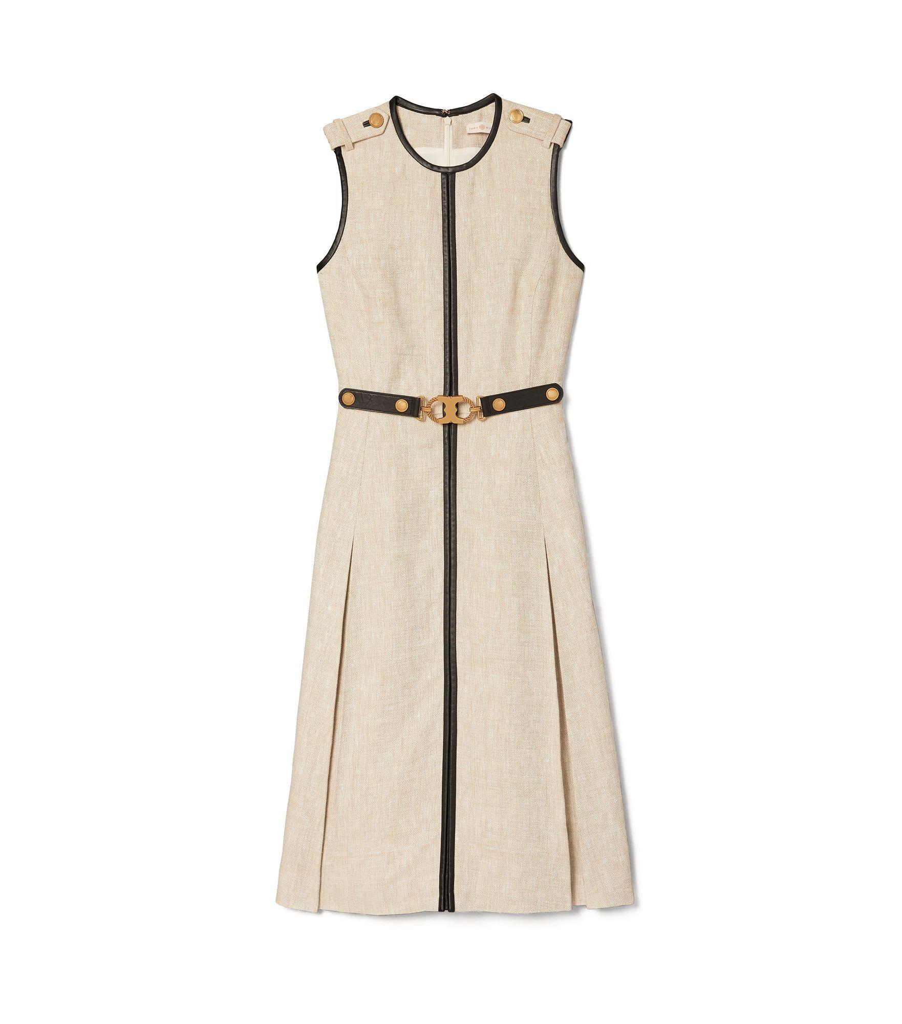 Tory Burch Leather-trimmed Linen Dress 