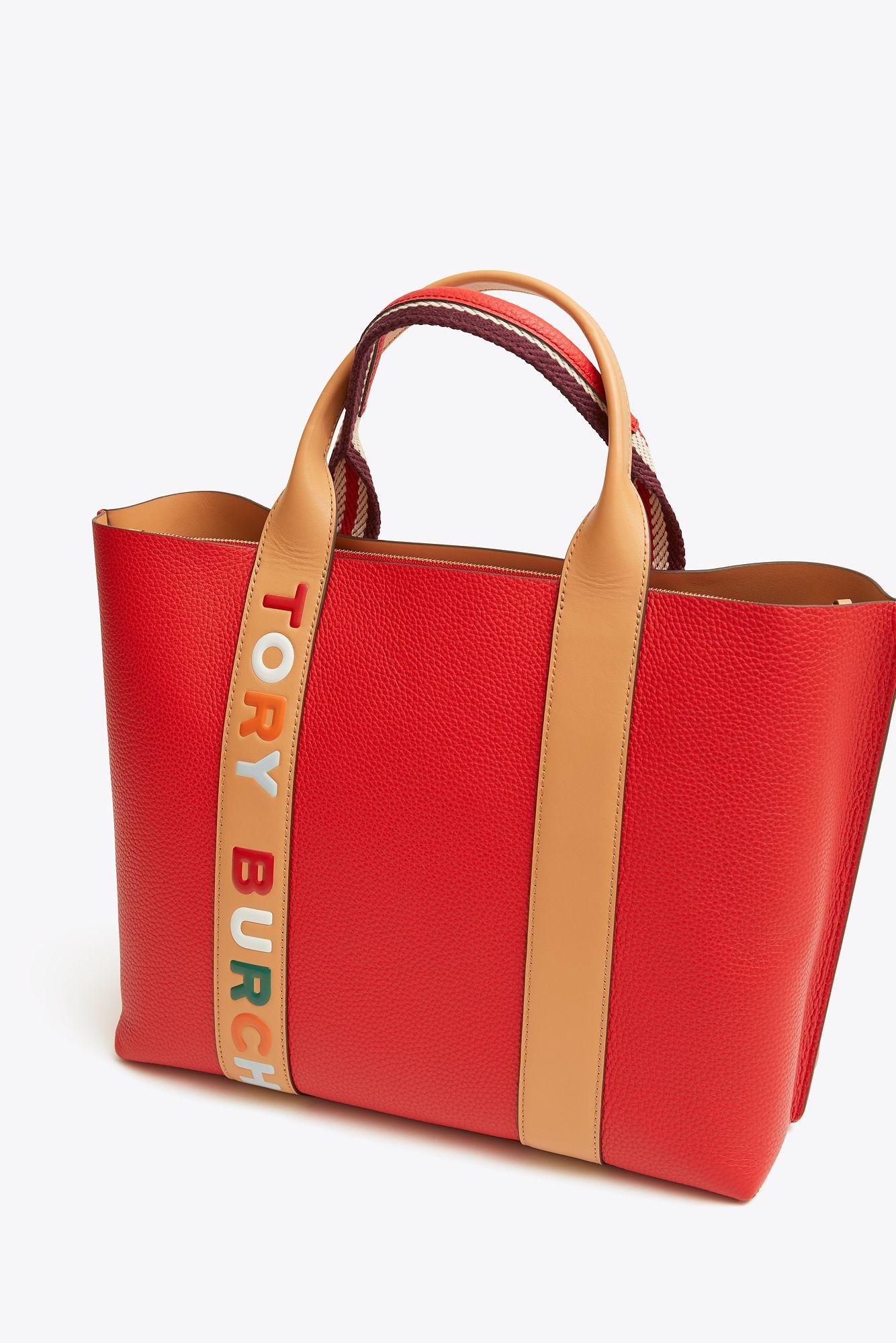 Tory Burch Perry Multi-stripe Triple-compartment Tote in Red