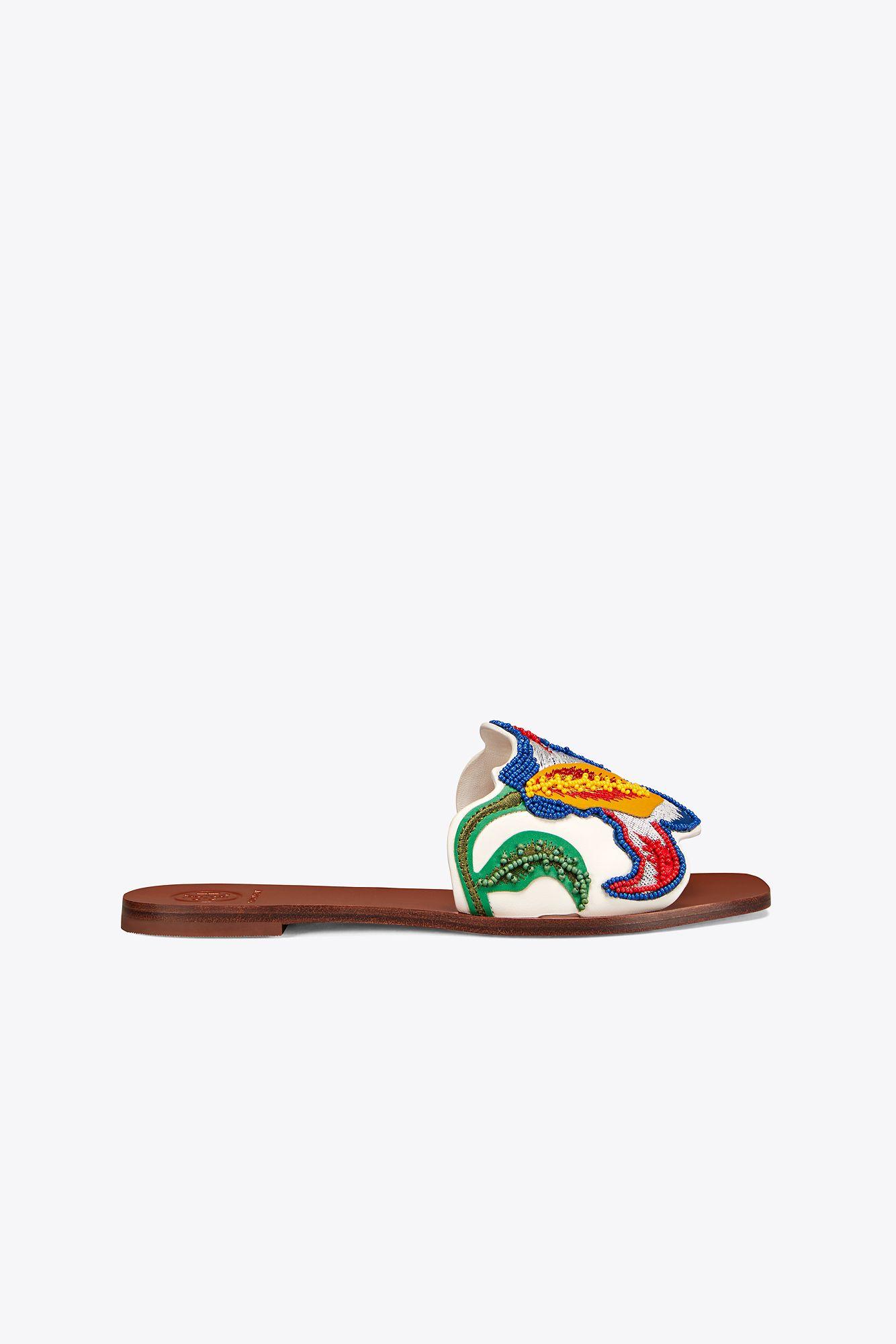 Tory Burch Multicolor Beads Embroidered Leather Bianca Slides Size 39 |  Lyst Canada