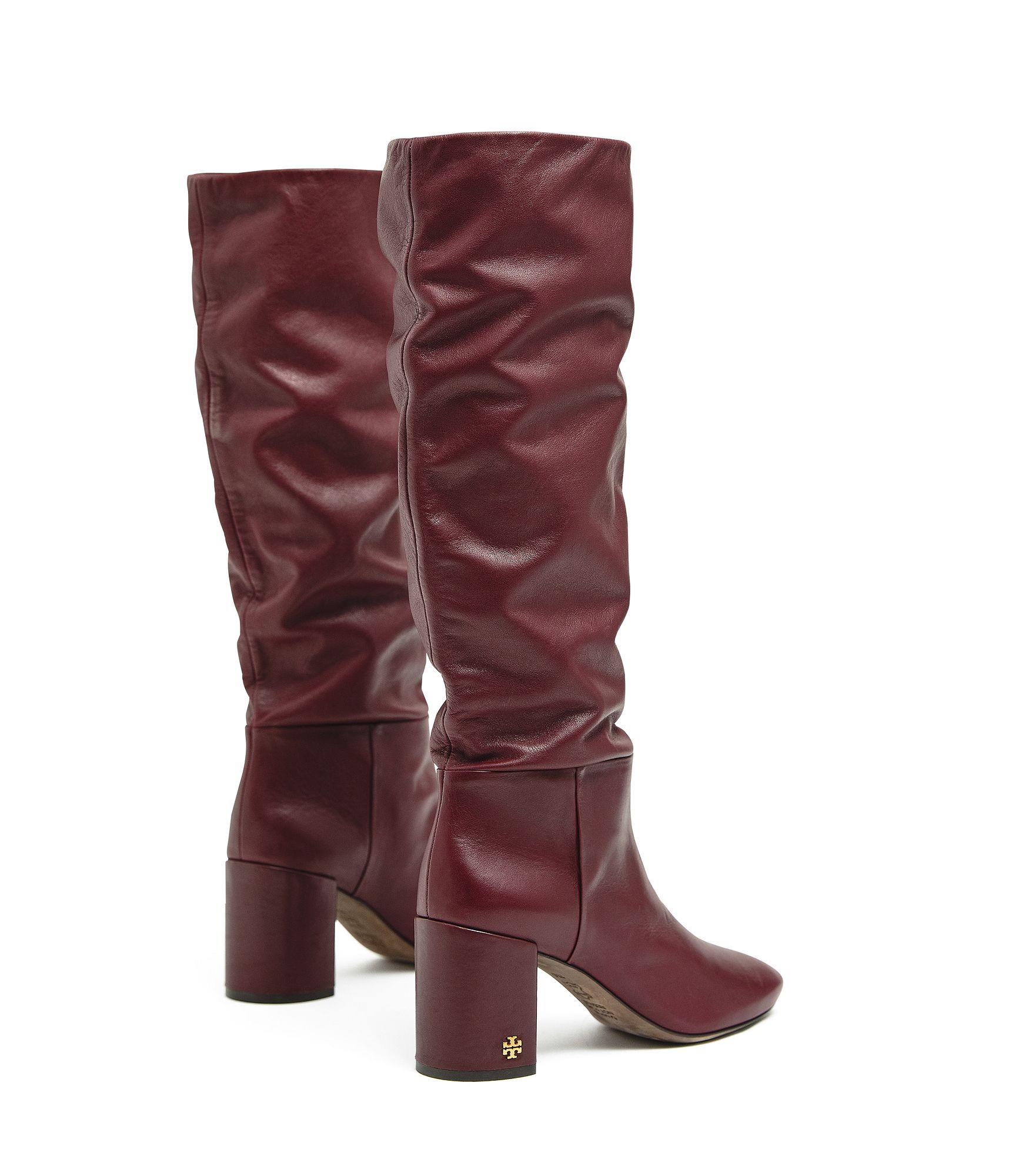 Tory Burch Leather Brooke Slouchy Boots in Red | Lyst