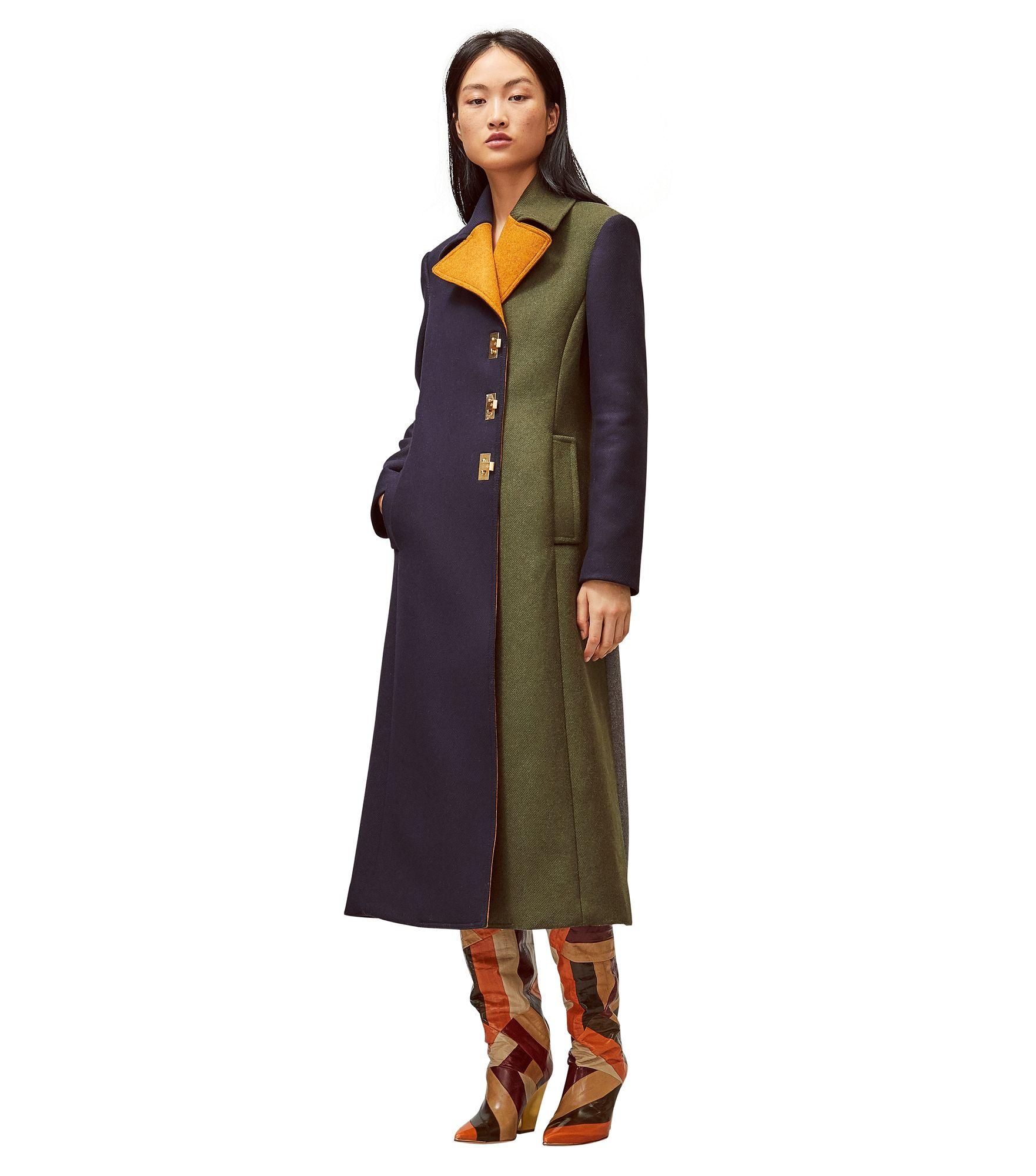 Tory Burch Colour-block Wool Coat in Blue | Lyst Canada