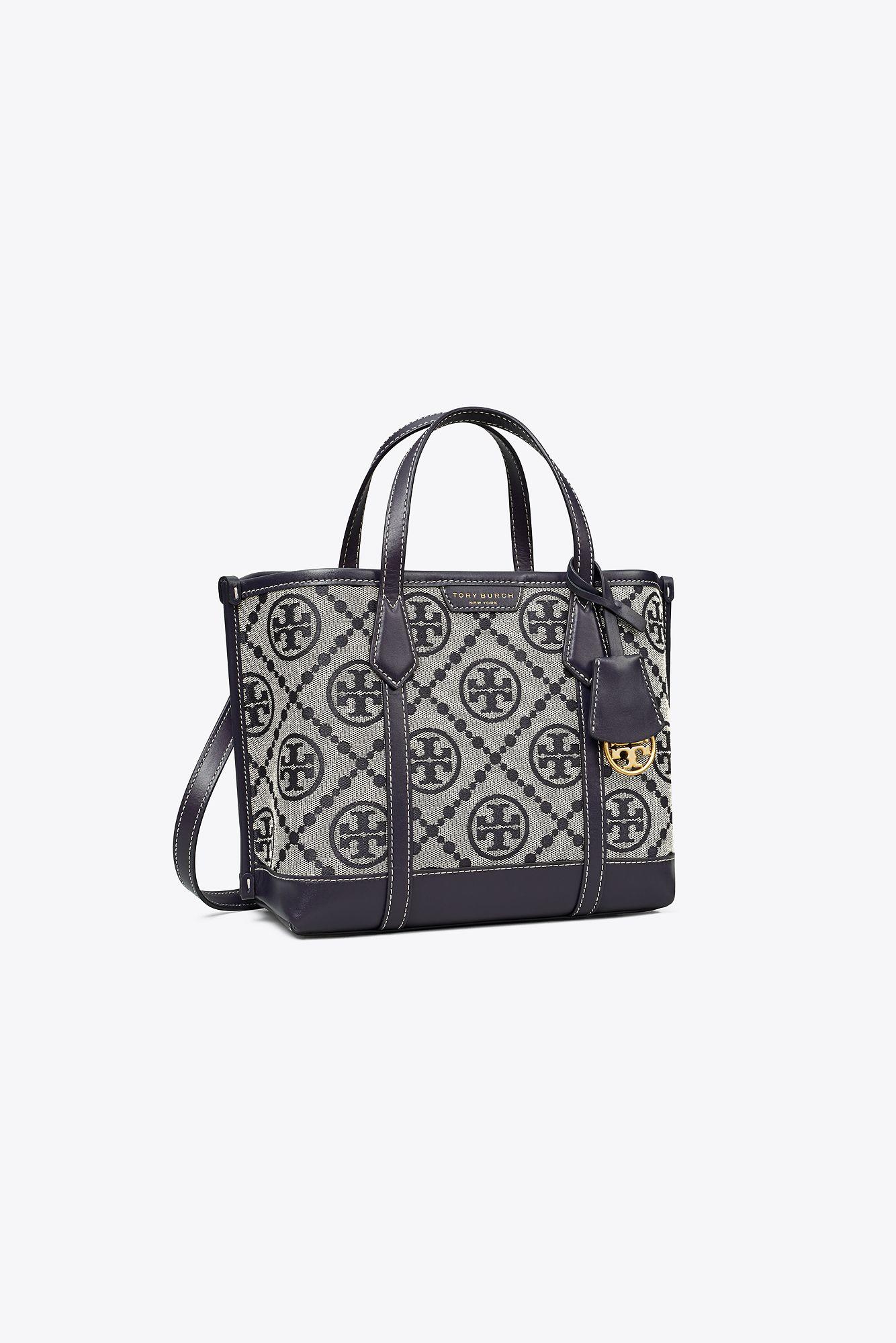 Tory Burch Perry T Monogram Small Triple-compartment Tote in Blue