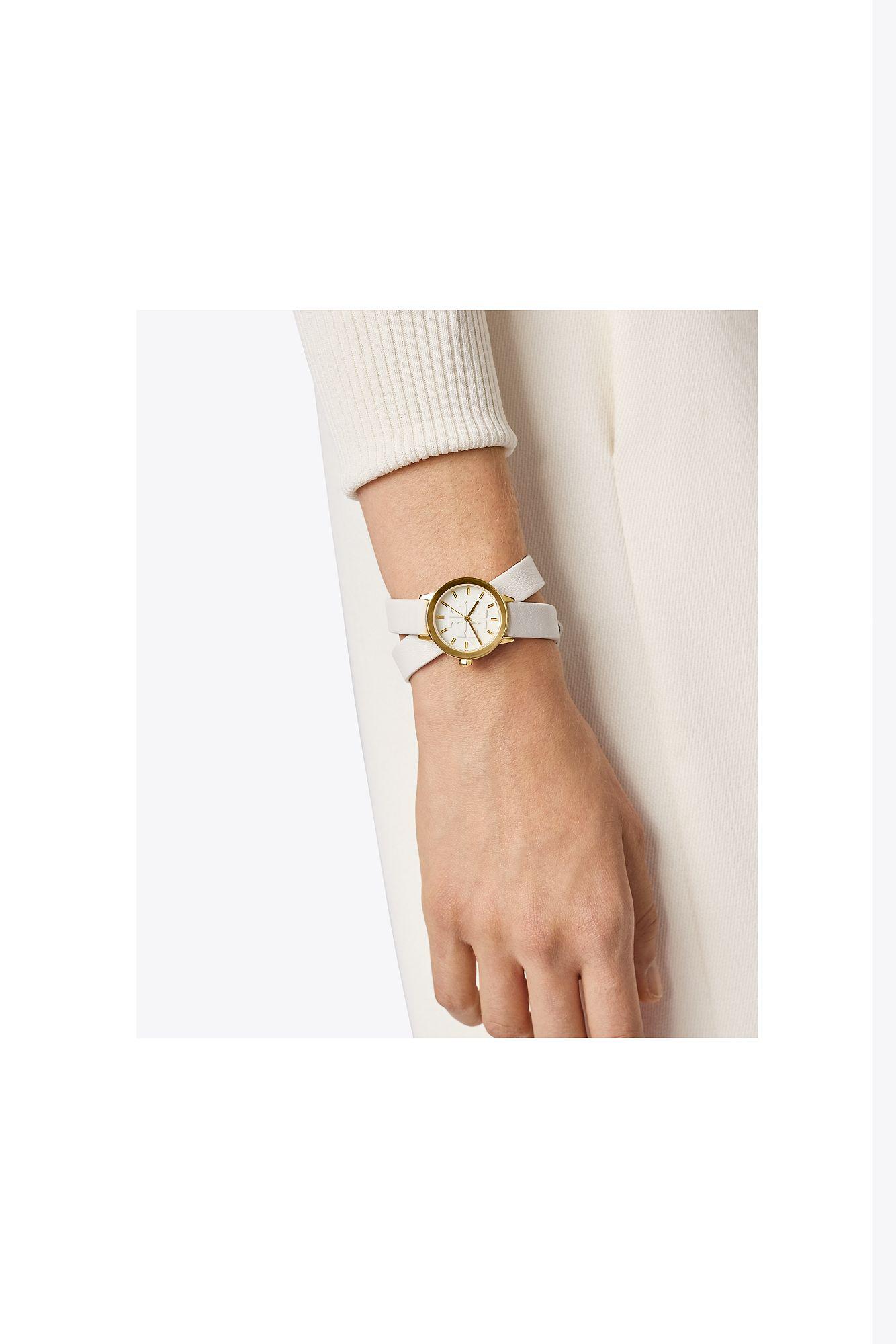 Tory Burch Gigi Double Wrap Watch Ivory Leather Gold Tone 28 Mm Tory Burch Gigi Double Wrap Watch