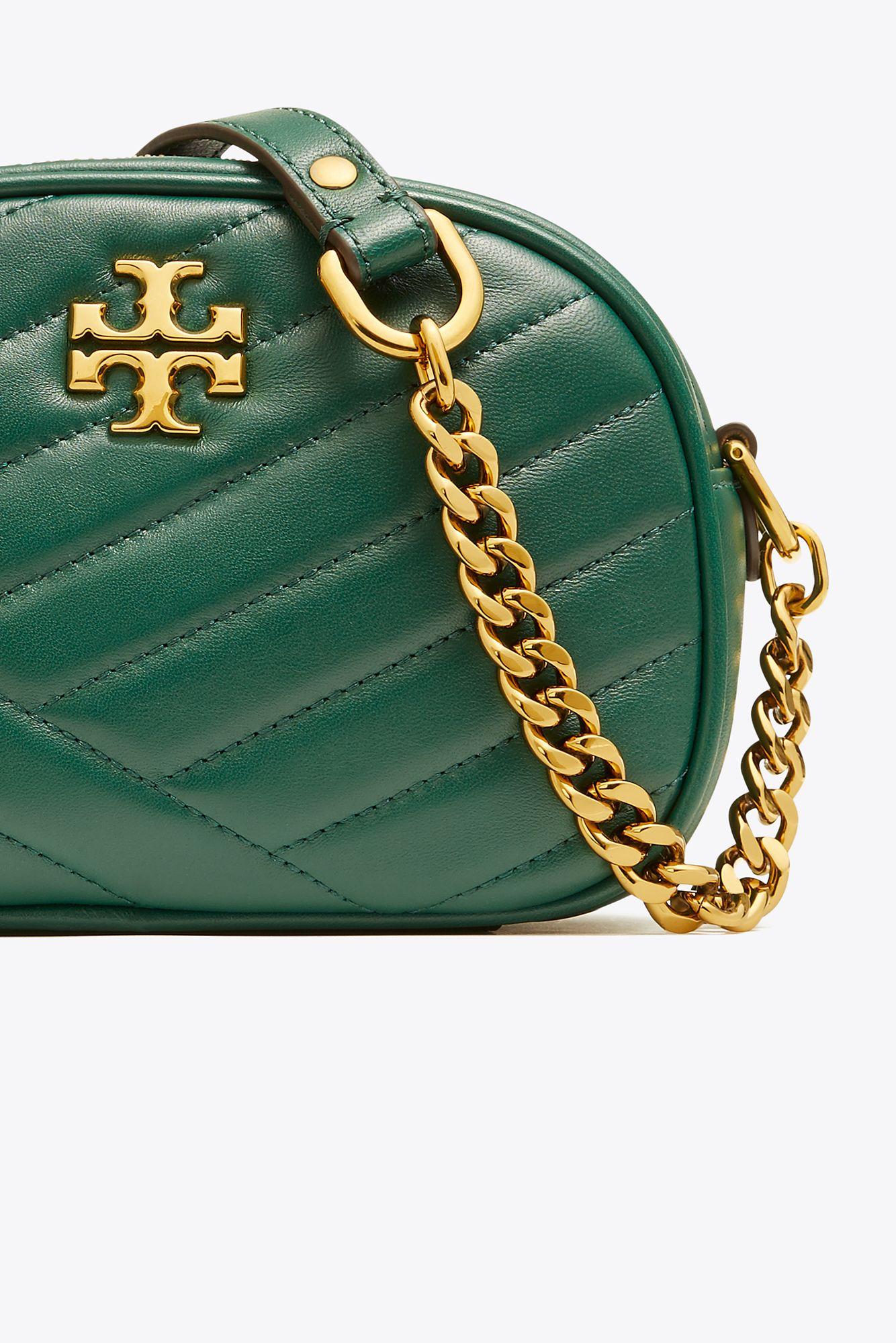 Tory Burch Kira Chevron Small Camera Shoulder Bag in Green