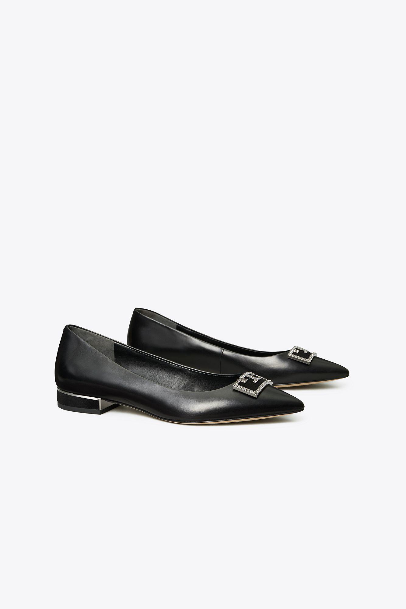 Tory Burch Denim Gigi Embellished Pointed-toe Flats in Black - Lyst