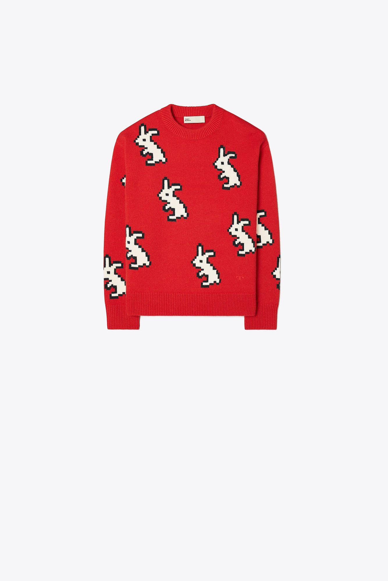 Tory Burch Cashmere Rabbit Sweater in Red | Lyst