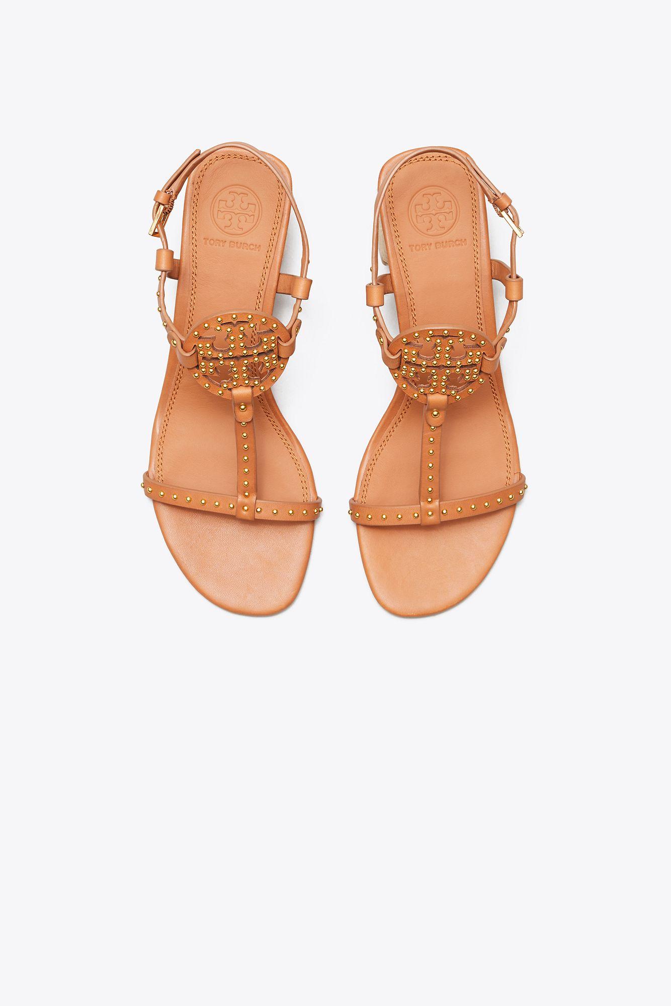 Tory Burch Leather Miller Studded Espadrilles Sandals in Tan (Brown) - Lyst