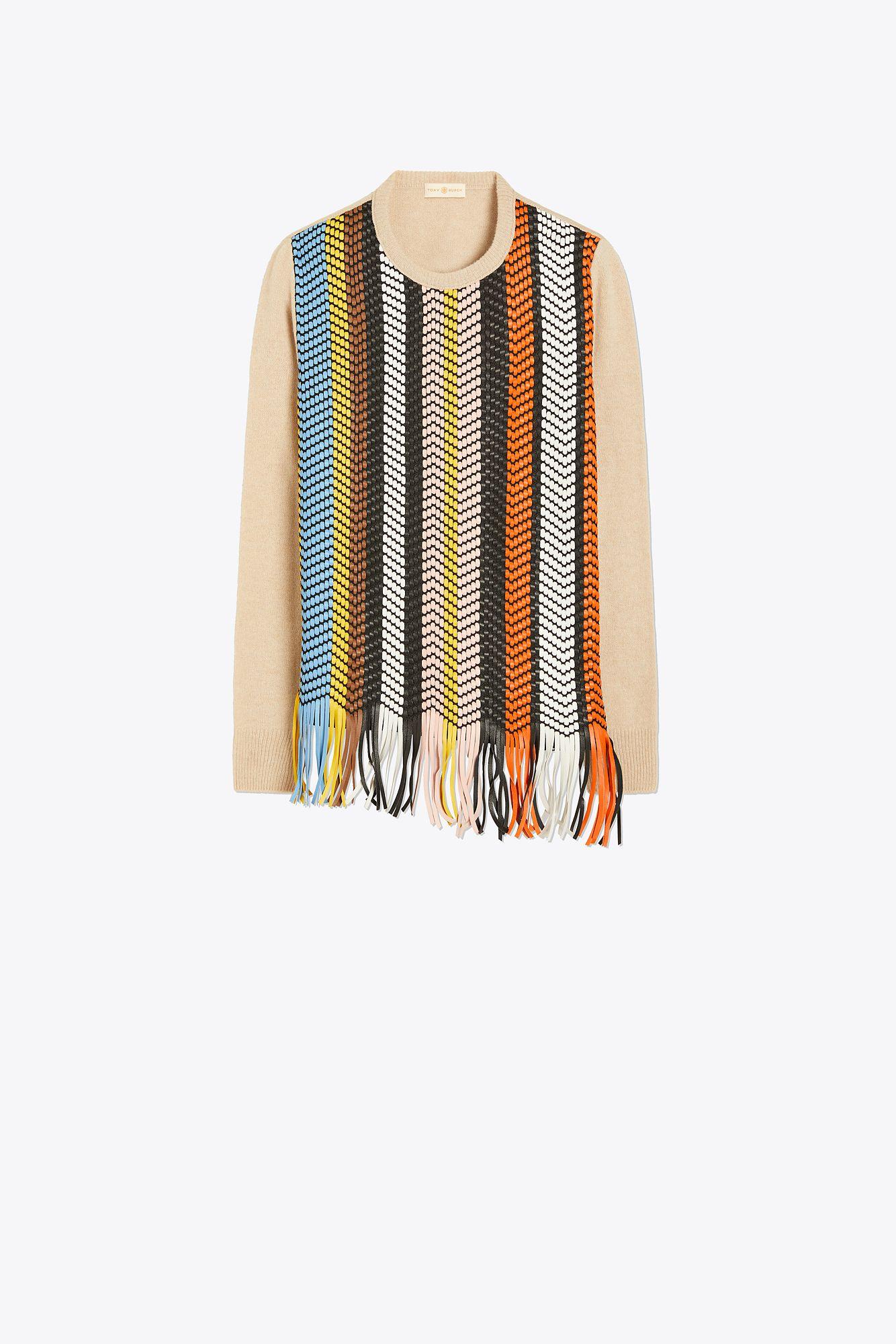 Handwoven Leather-front Sweater - Lyst