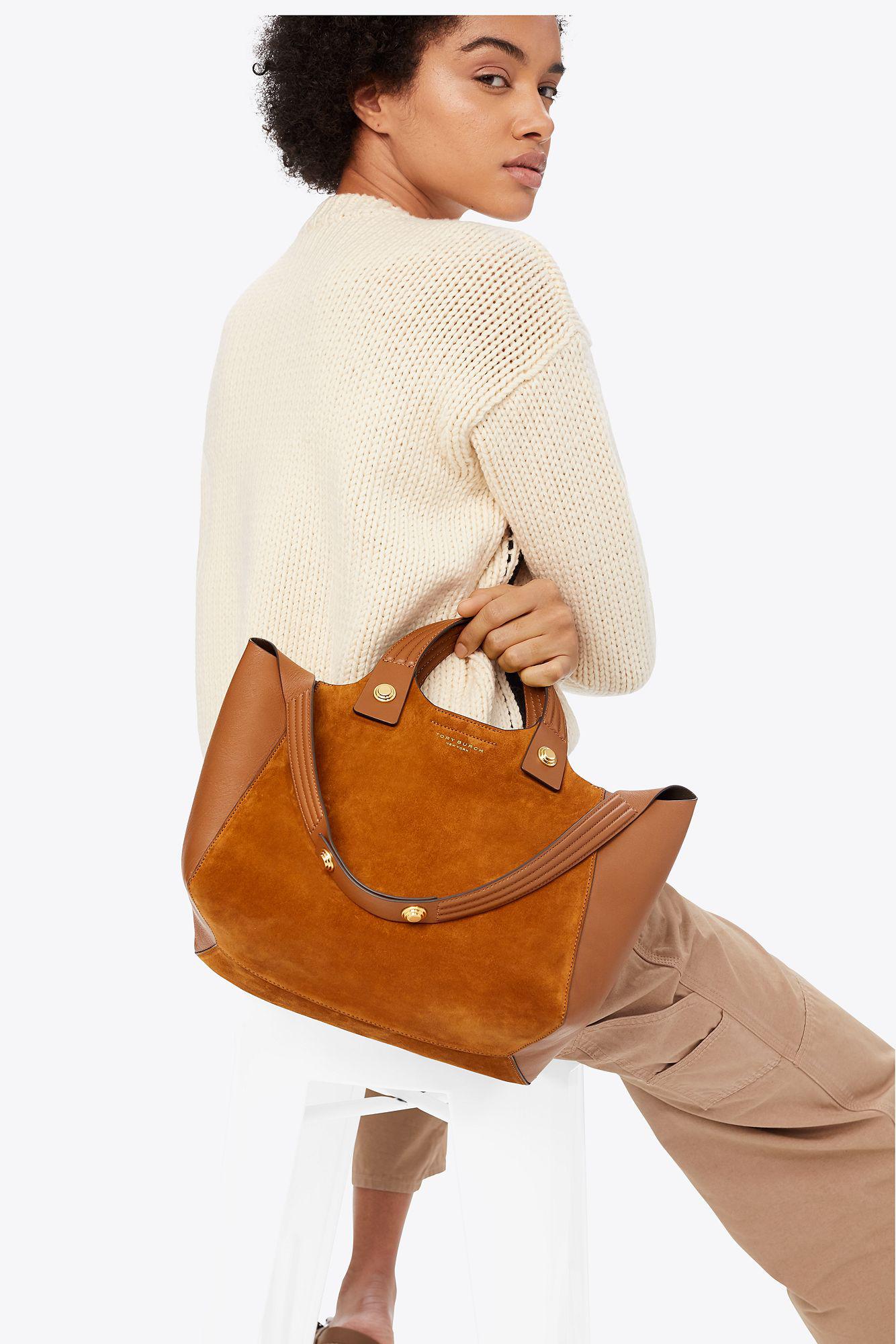 Tory Burch Rory Suede Mini Tote in Brown | Lyst